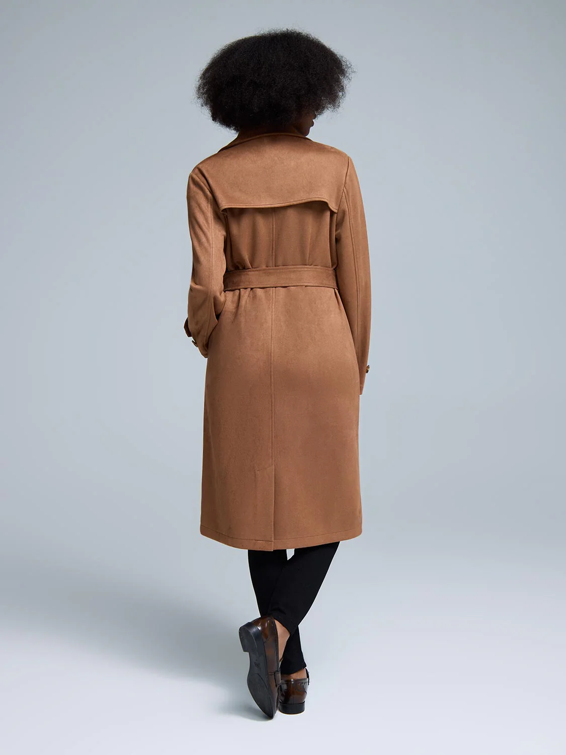 Faux Suede Trench Coat