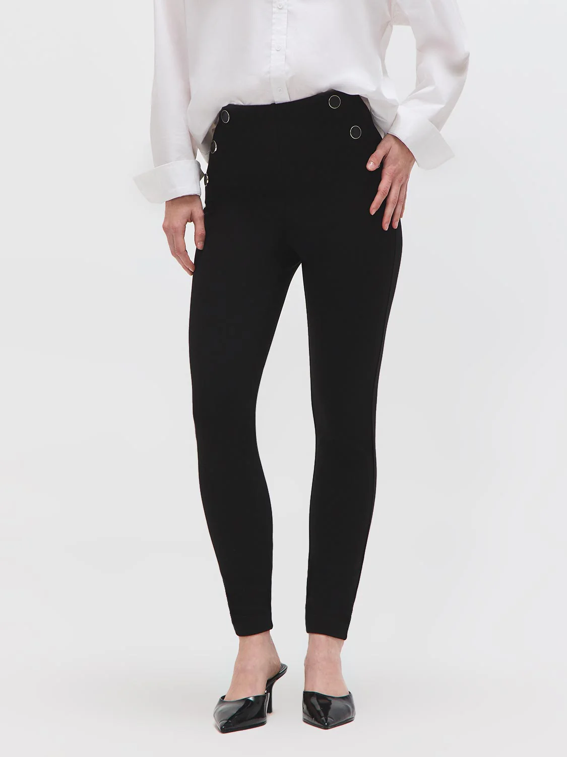 Button Detail Skinny Leg Pants