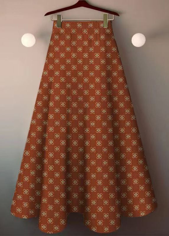 Stylish Orange Print Elastic Waist Cotton Skirt Summer