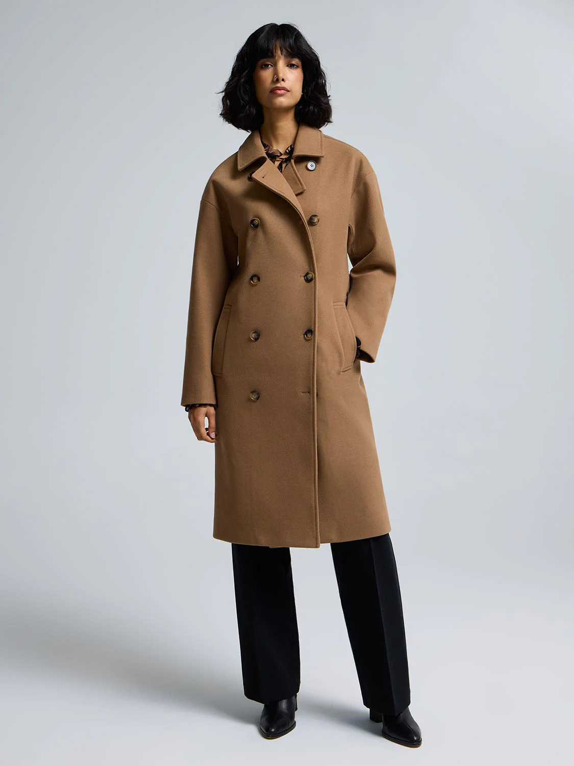 Faux Wool Trench Coat