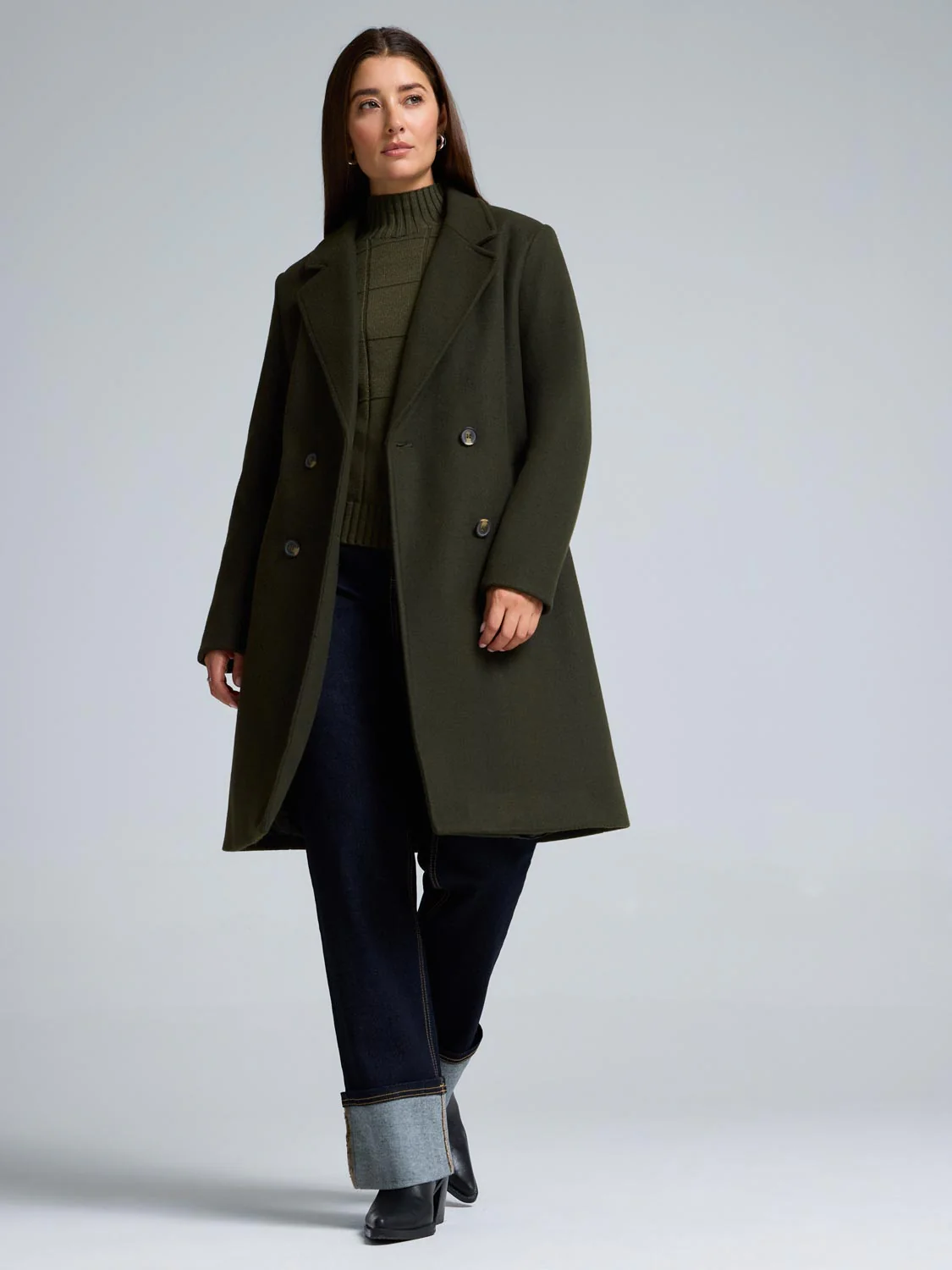 Double-Breasted Mid-Length Coat