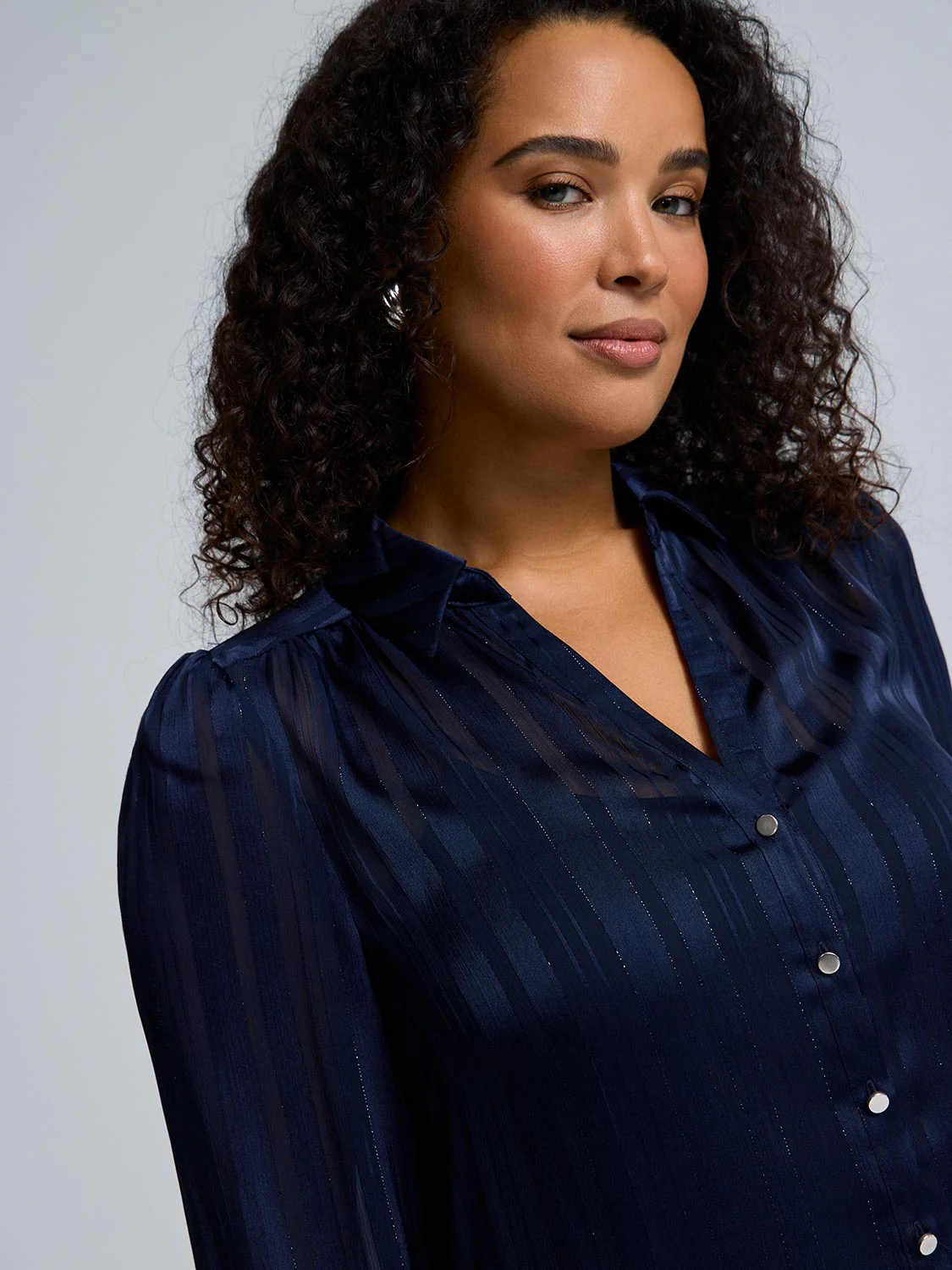 Metallic Shadow Stripe Chiffon Blouse