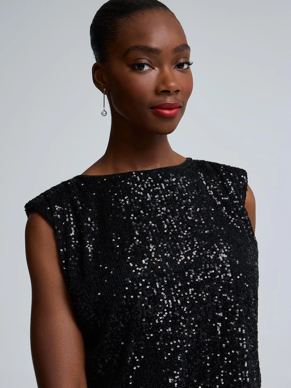 Cropped Sequin Mesh Bubble Hem Top