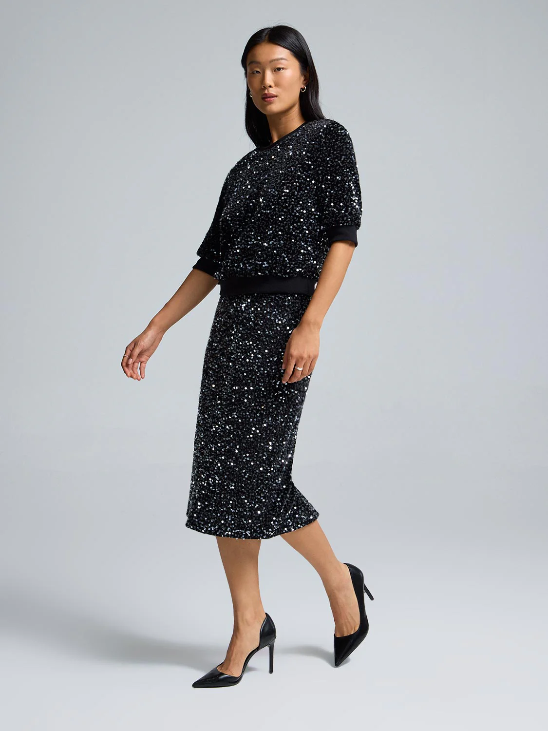 Sequin Velvet Midi Skirt