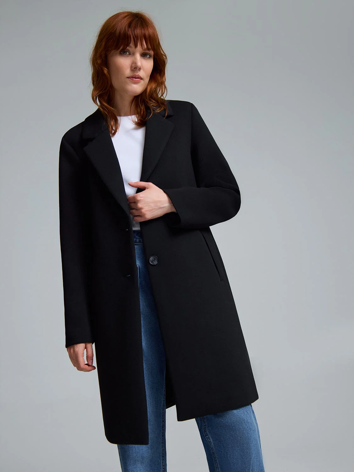 Mid-Length Coat With Removable Hood