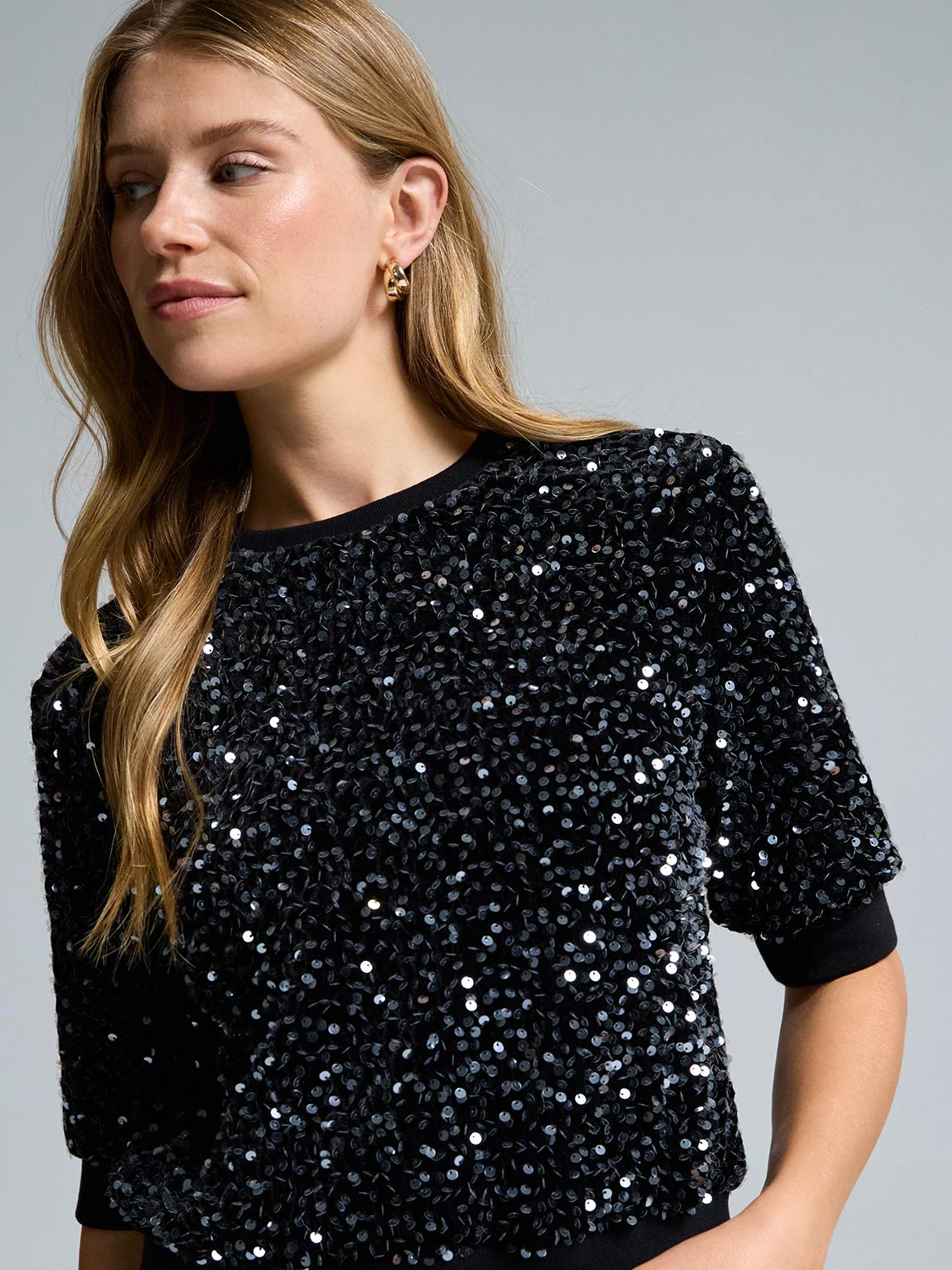 Sequin Velvet Elbow Sleeve Sweatshirt