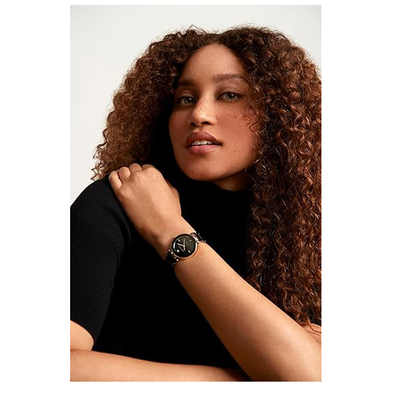 Women's black ceramic bracelet watch, adorned with diamonds