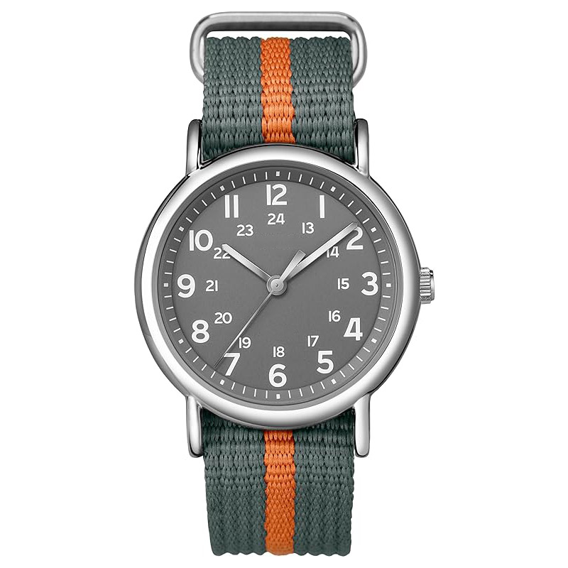 38mm unisex analog watch | Adjustable durable nylon strap | 24-hour time display