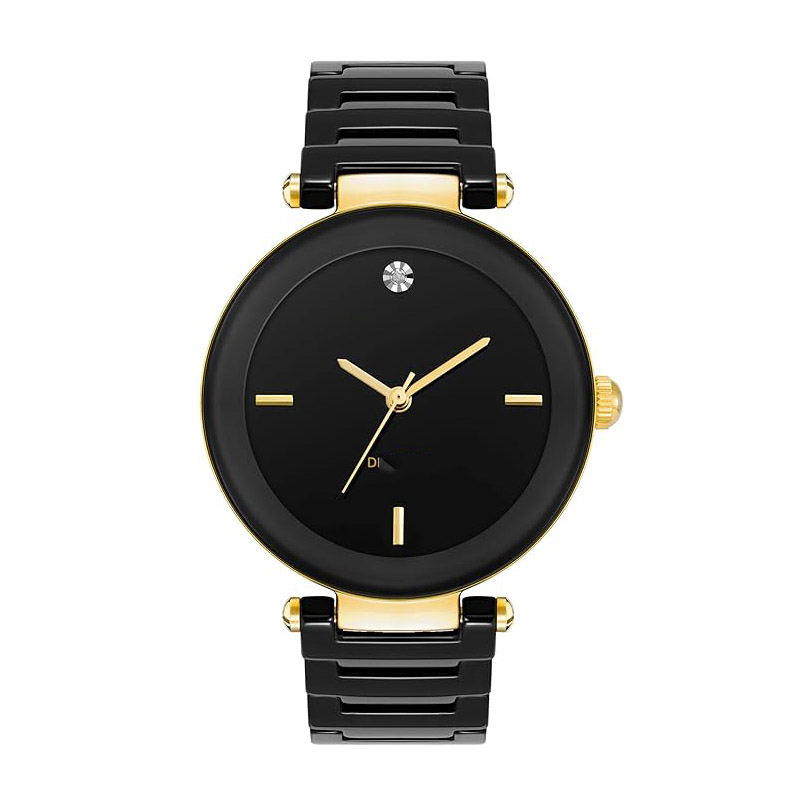 Women's black ceramic bracelet watch, adorned with diamonds