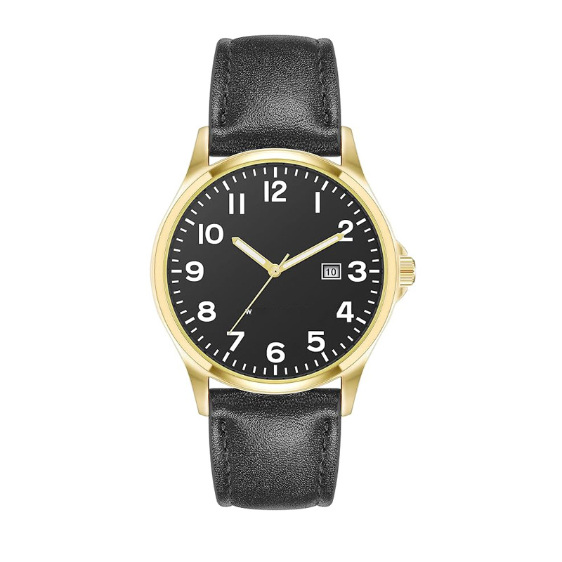 Men's Easy-to-Read 42mm Genuine Leather Strap Watch