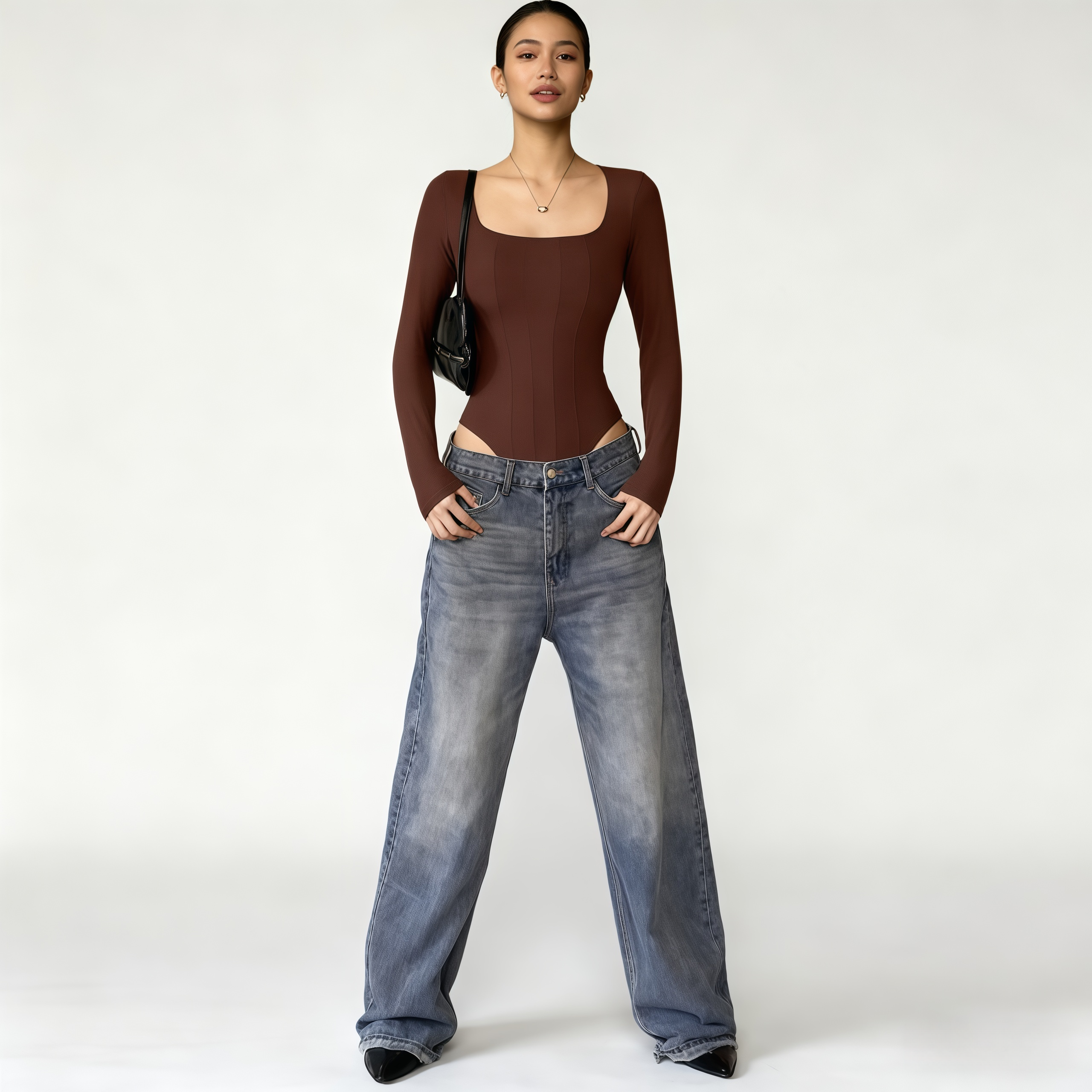 Lousxxy 로브스시 긴팔바디프로필 여성점프수트 골지 니트 2406