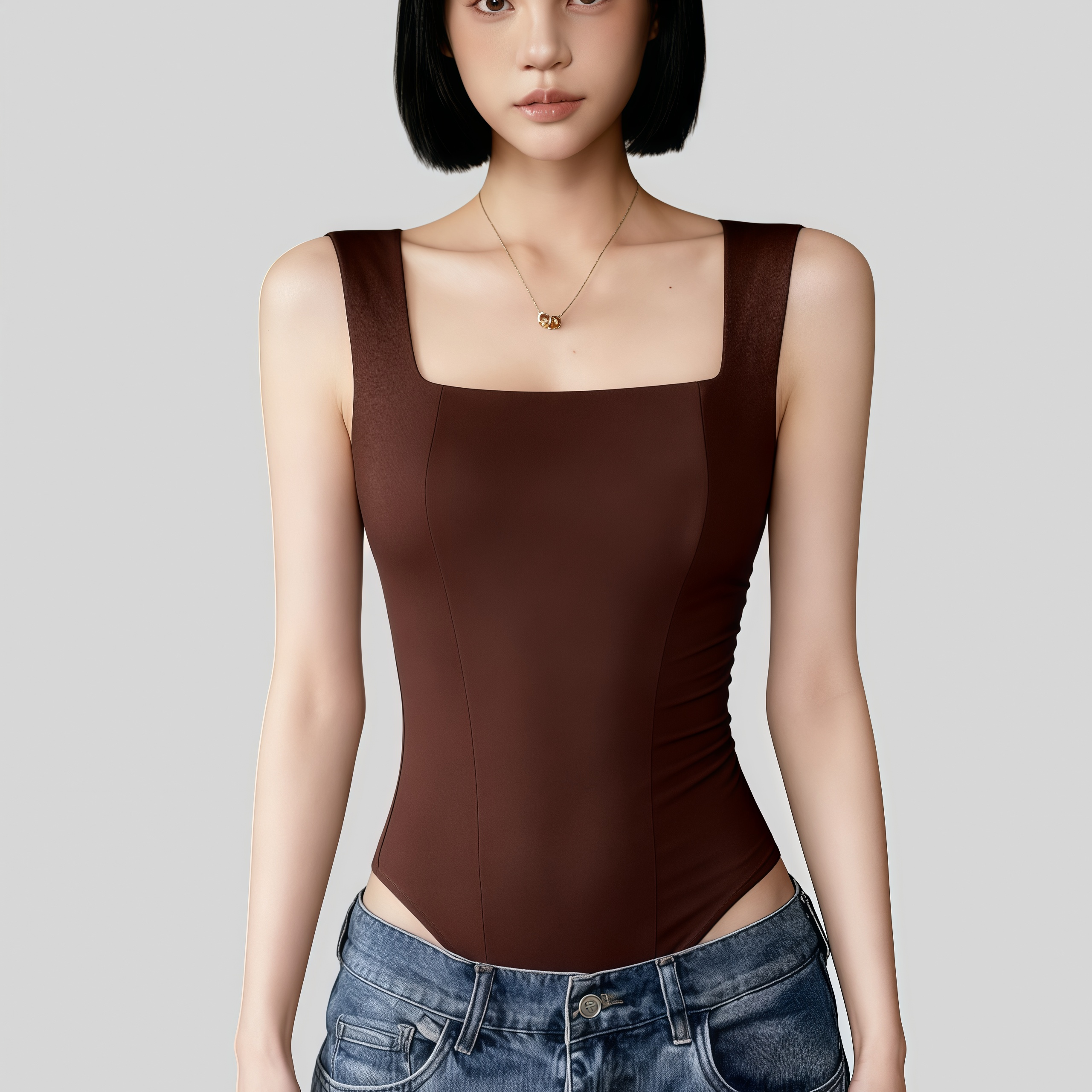 Lousxxy 로브스시 패드내장형 오픈백 스퀘어넥 바디수트 2510