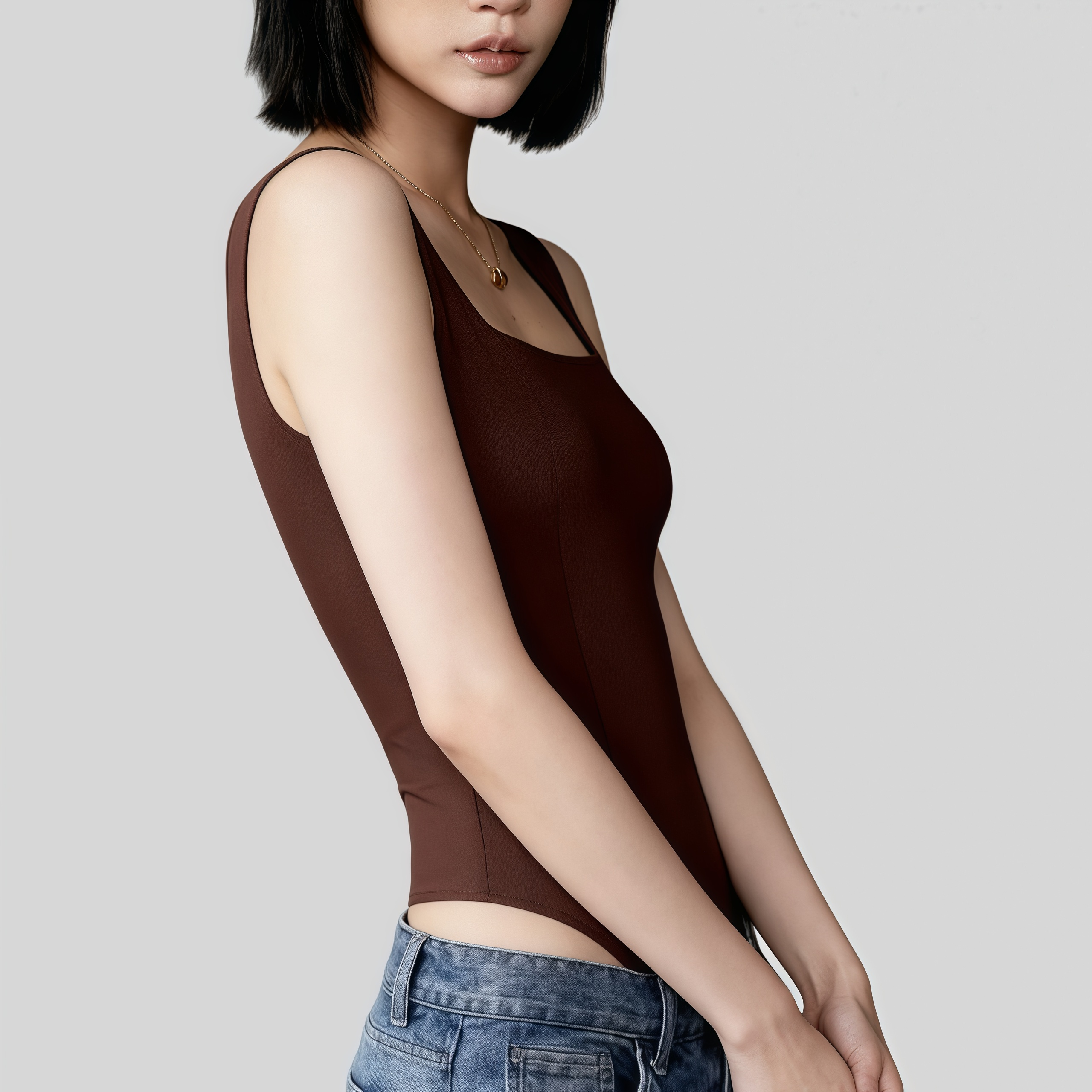 Lousxxy 로브스시 패드내장형 오픈백 스퀘어넥 바디수트 2510