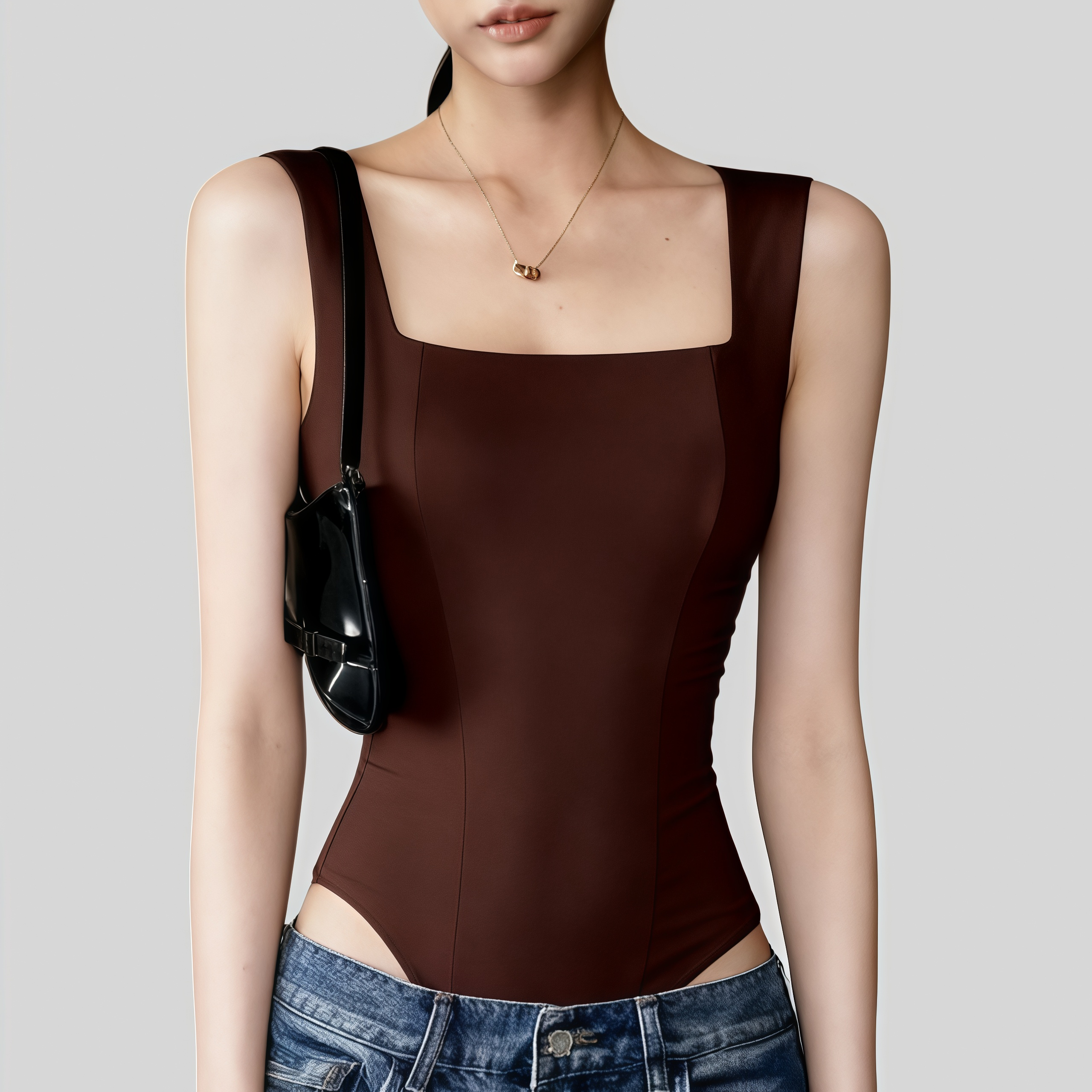 Lousxxy 로브스시 패드내장형 오픈백 스퀘어넥 바디수트 2510