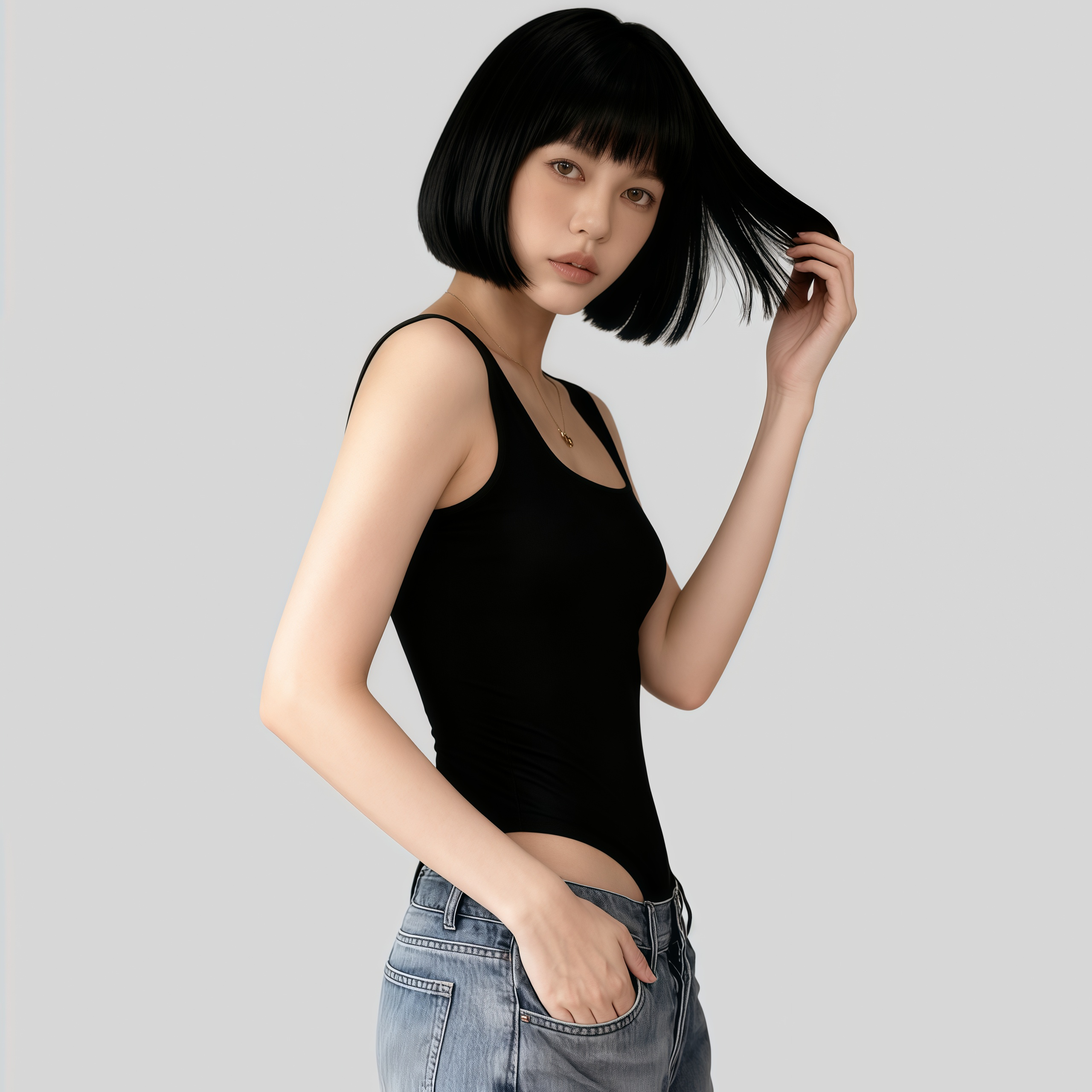 Lousxxy 로브스시 패드내장형 오픈백 스퀘어넥 바디수트 2510