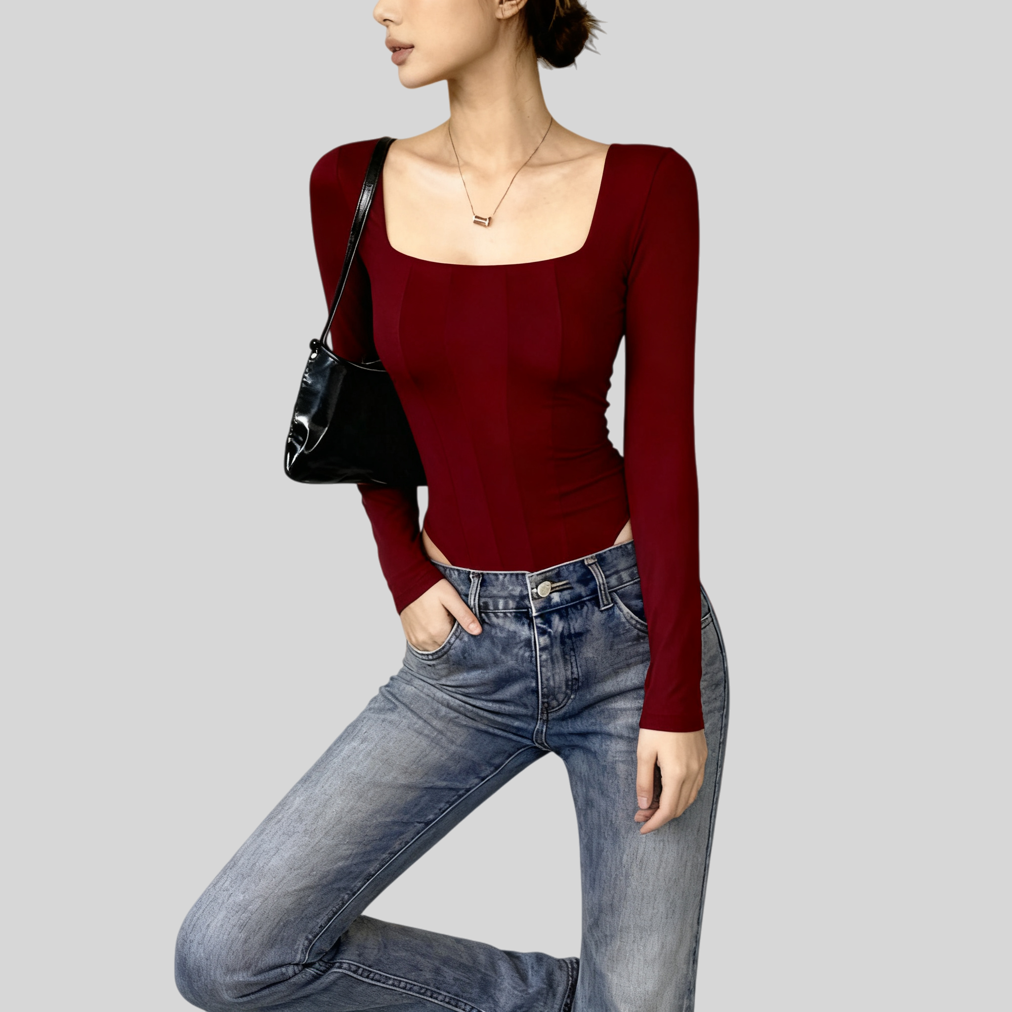 Lousxxy 로브스시 긴팔바디프로필 여성점프수트 골지 니트 2406