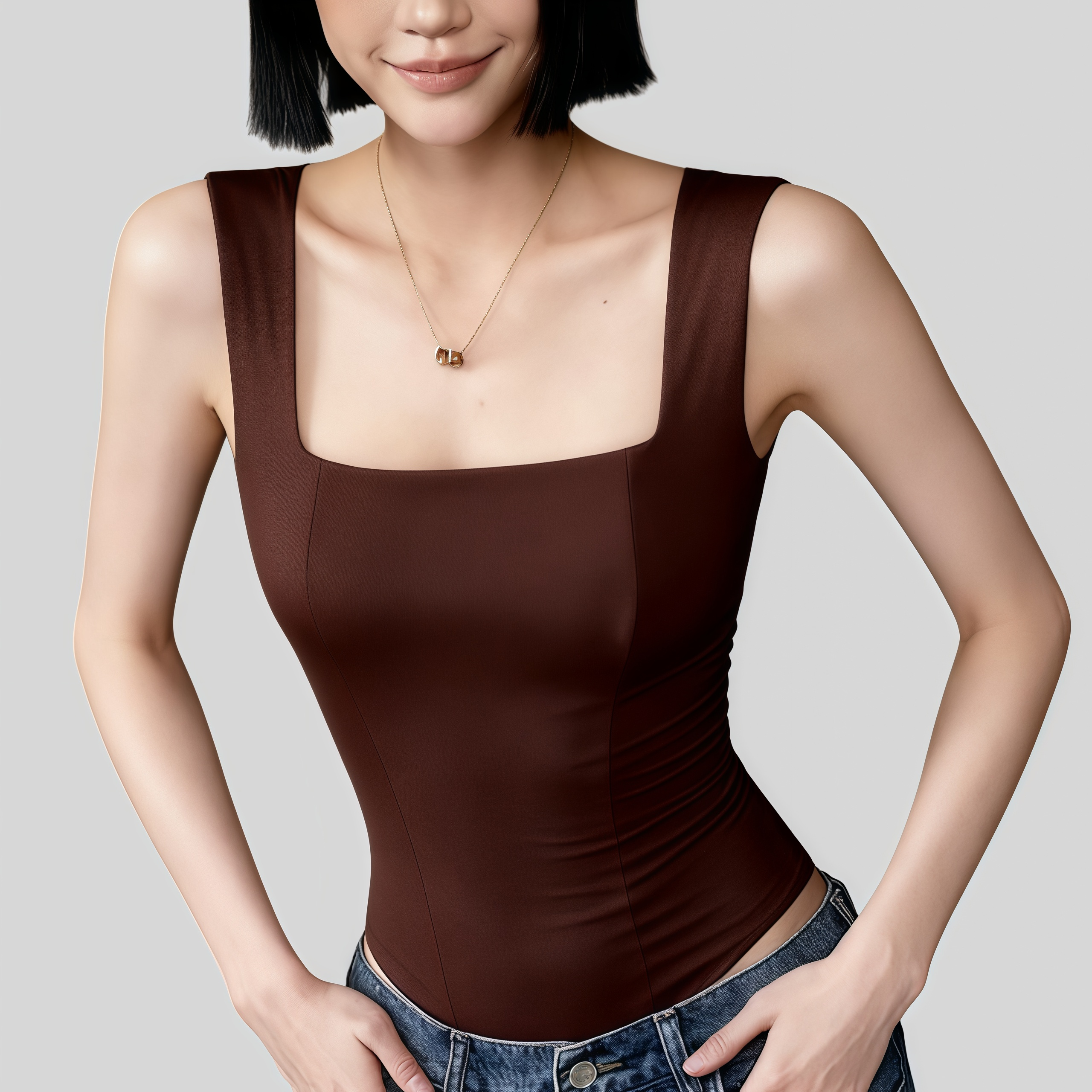 Lousxxy 로브스시 패드내장형 오픈백 스퀘어넥 바디수트 2510