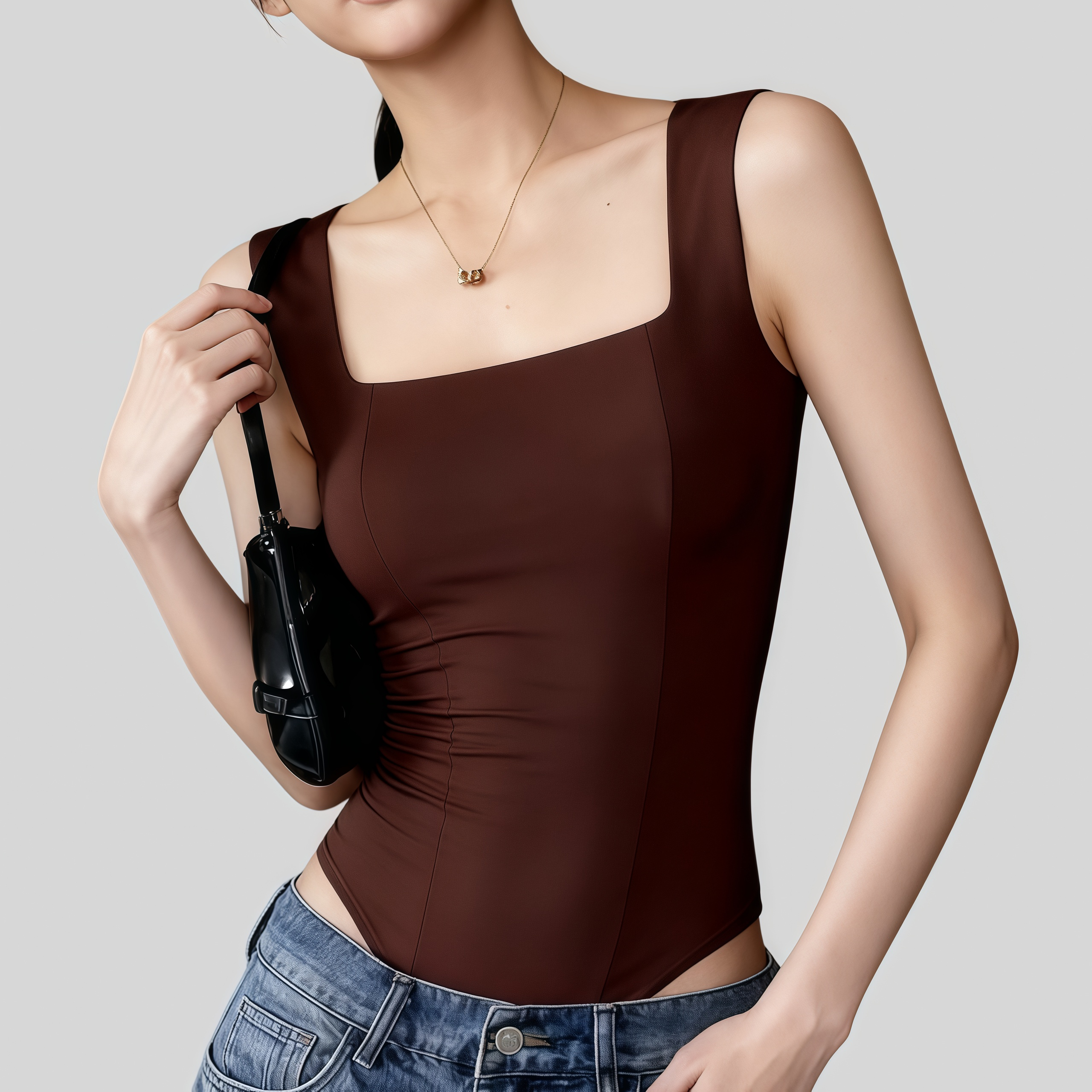 Lousxxy 로브스시 패드내장형 오픈백 스퀘어넥 바디수트 2510