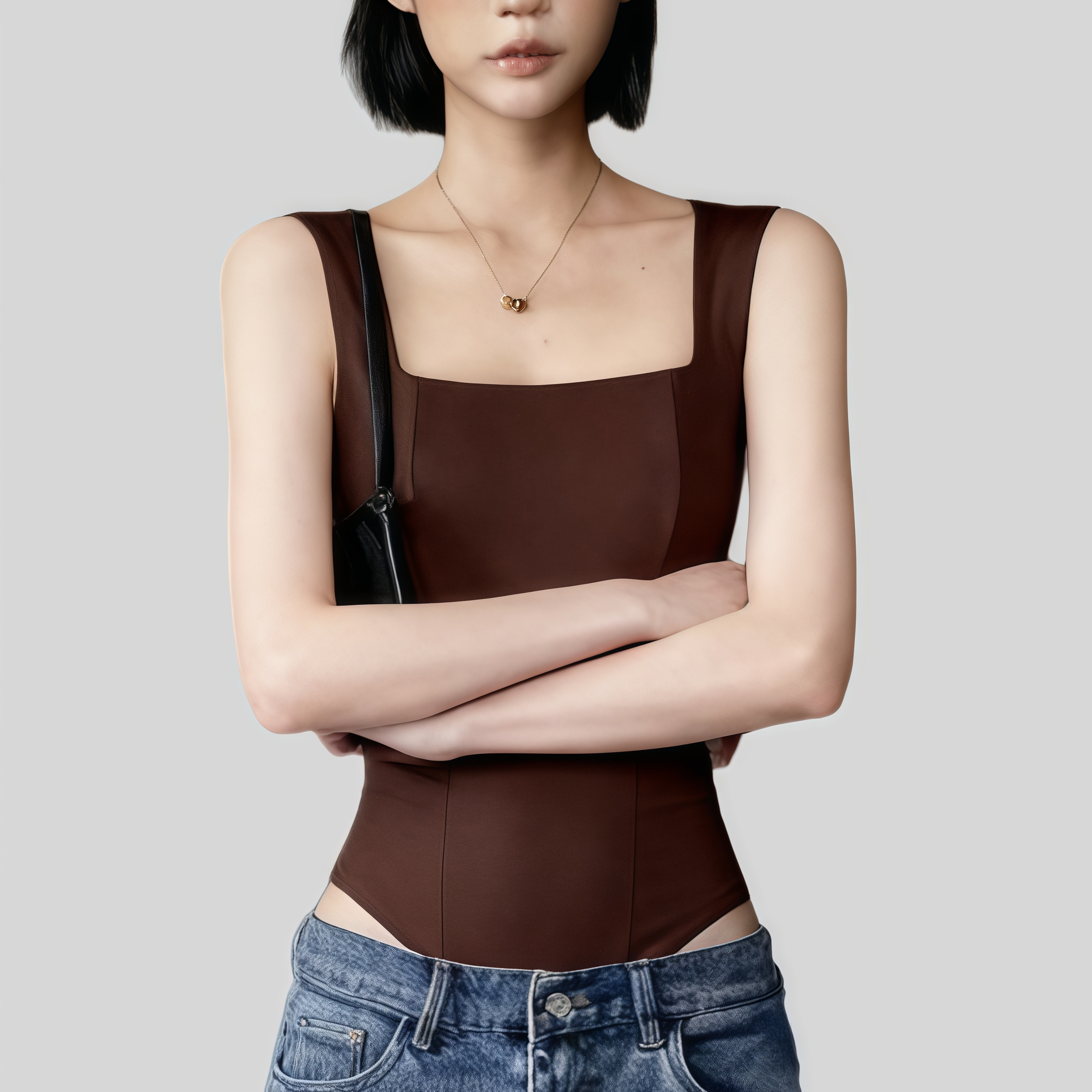 Lousxxy 로브스시 패드내장형 오픈백 스퀘어넥 바디수트 2510