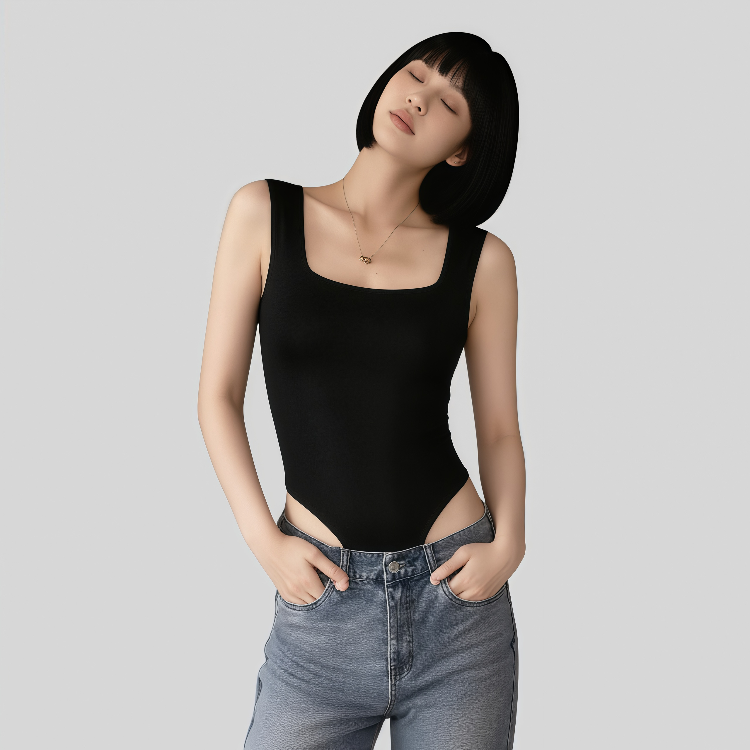 Lousxxy 로브스시 패드내장형 오픈백 스퀘어넥 바디수트 2510