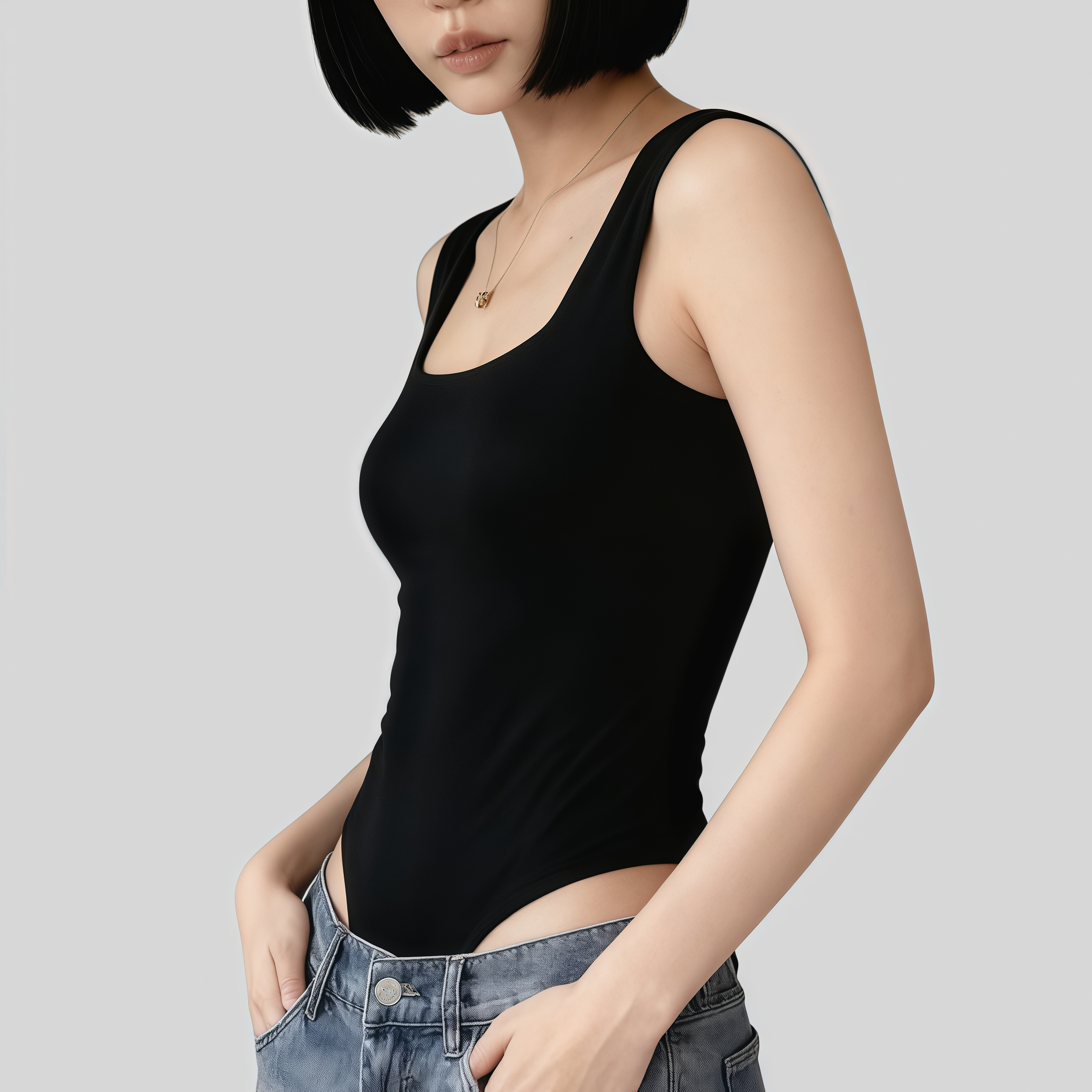 Lousxxy 로브스시 패드내장형 오픈백 스퀘어넥 바디수트 2510