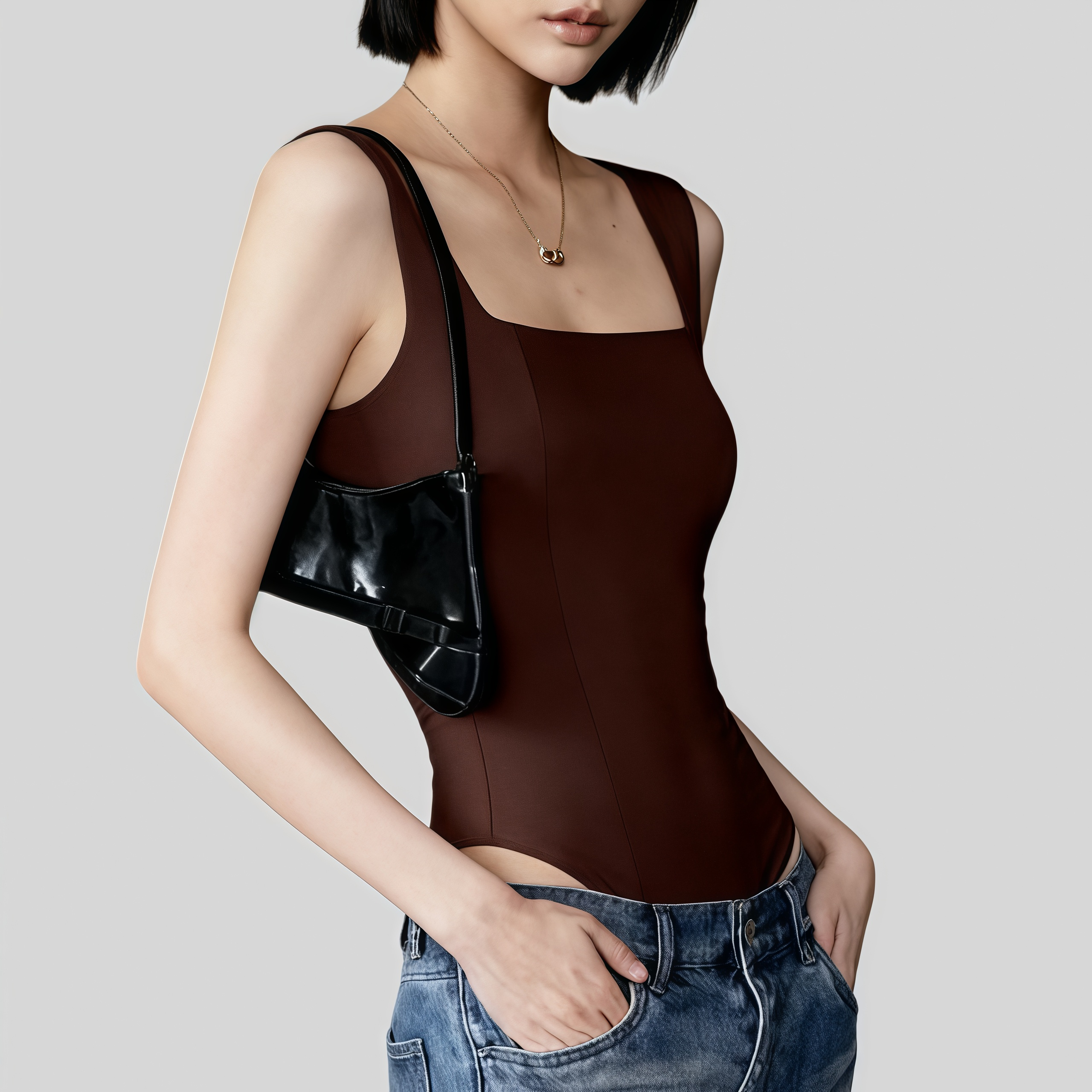 Lousxxy 로브스시 패드내장형 오픈백 스퀘어넥 바디수트 2510