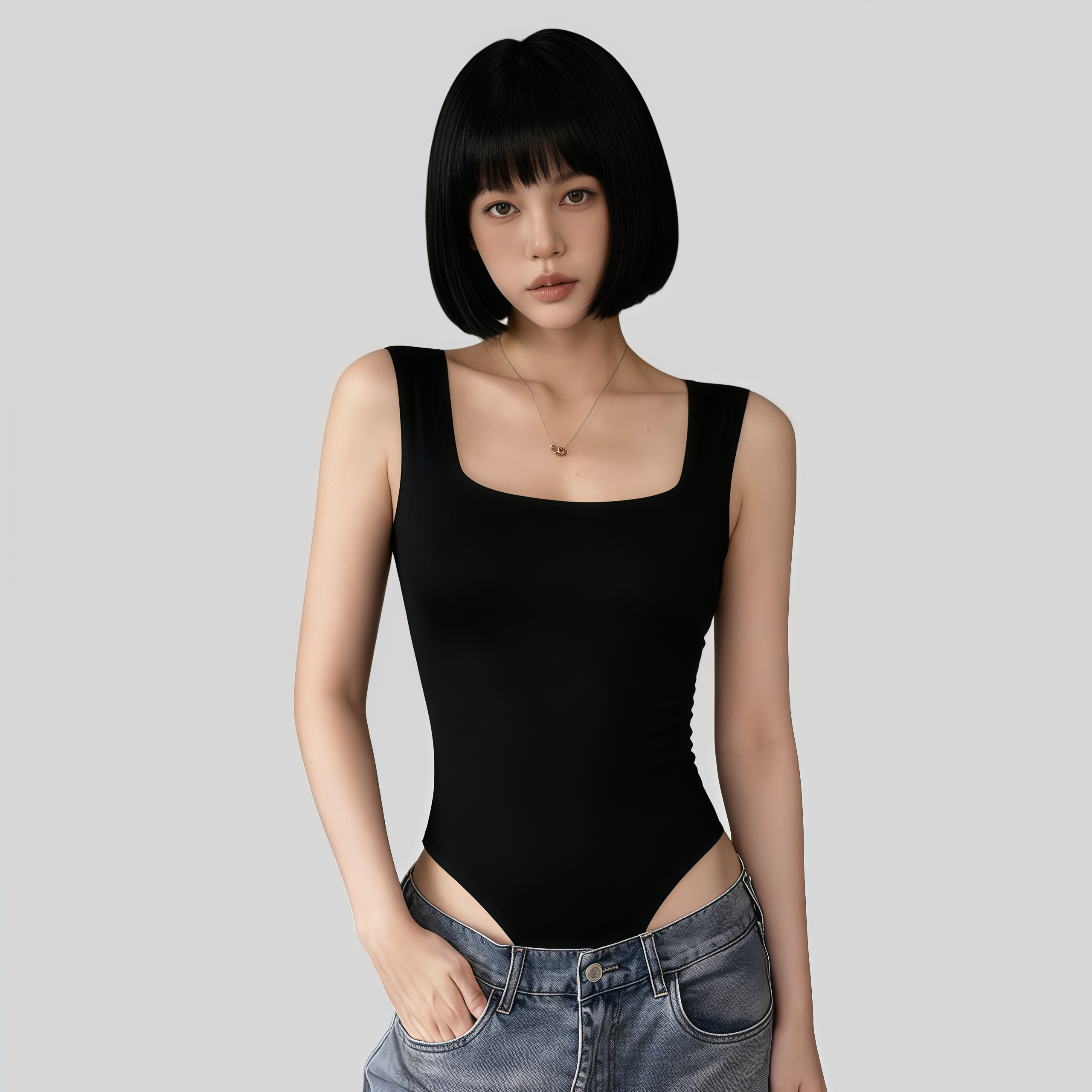 Lousxxy 로브스시 패드내장형 오픈백 스퀘어넥 바디수트 2510