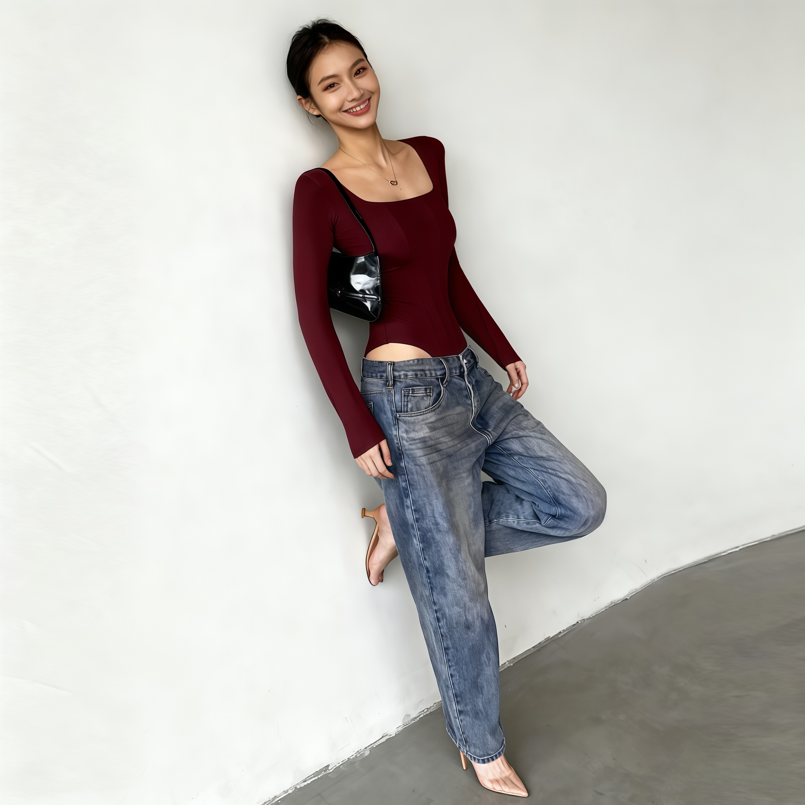 Lousxxy 로브스시 긴팔바디프로필 여성점프수트 골지 니트 2406