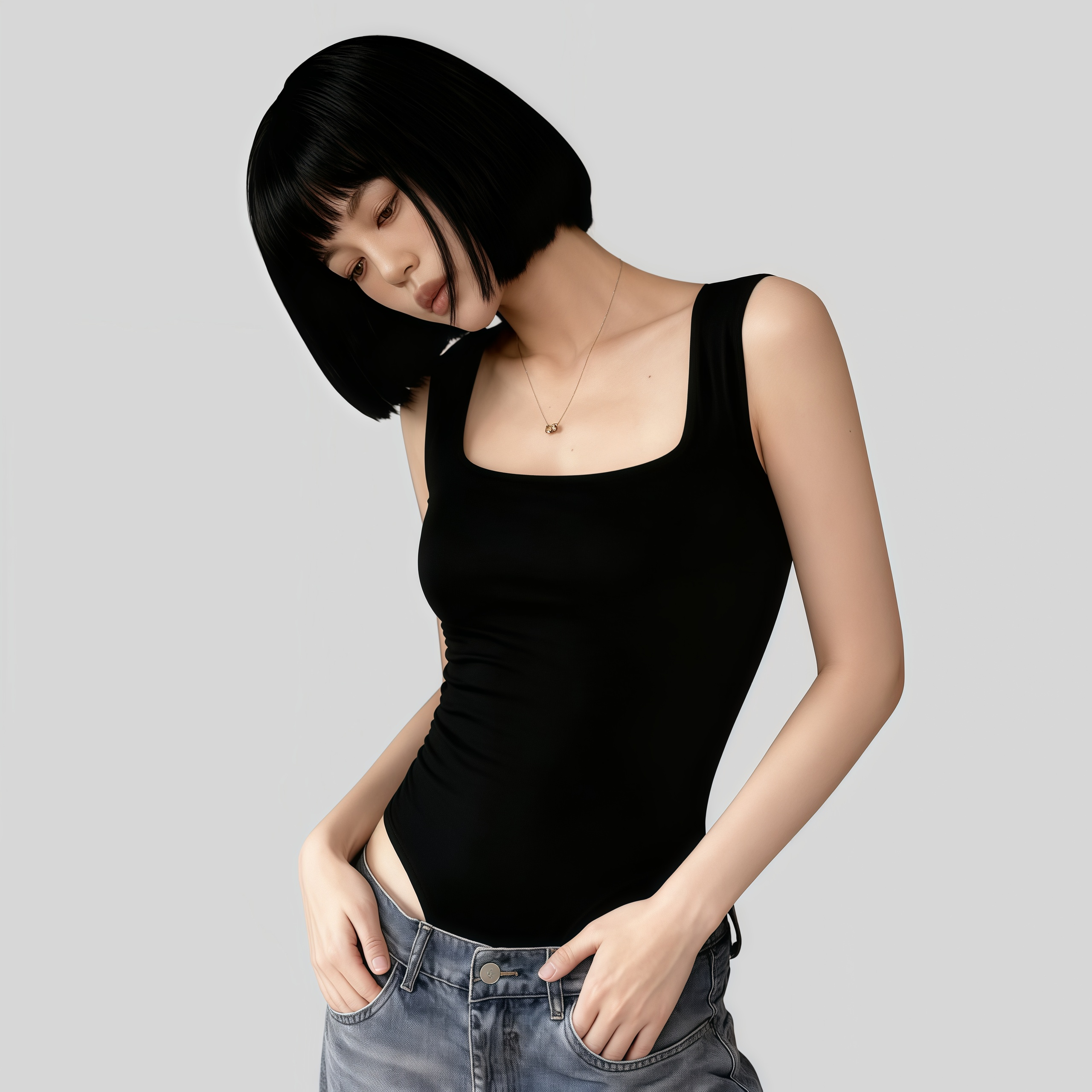 Lousxxy 로브스시 패드내장형 오픈백 스퀘어넥 바디수트 2510