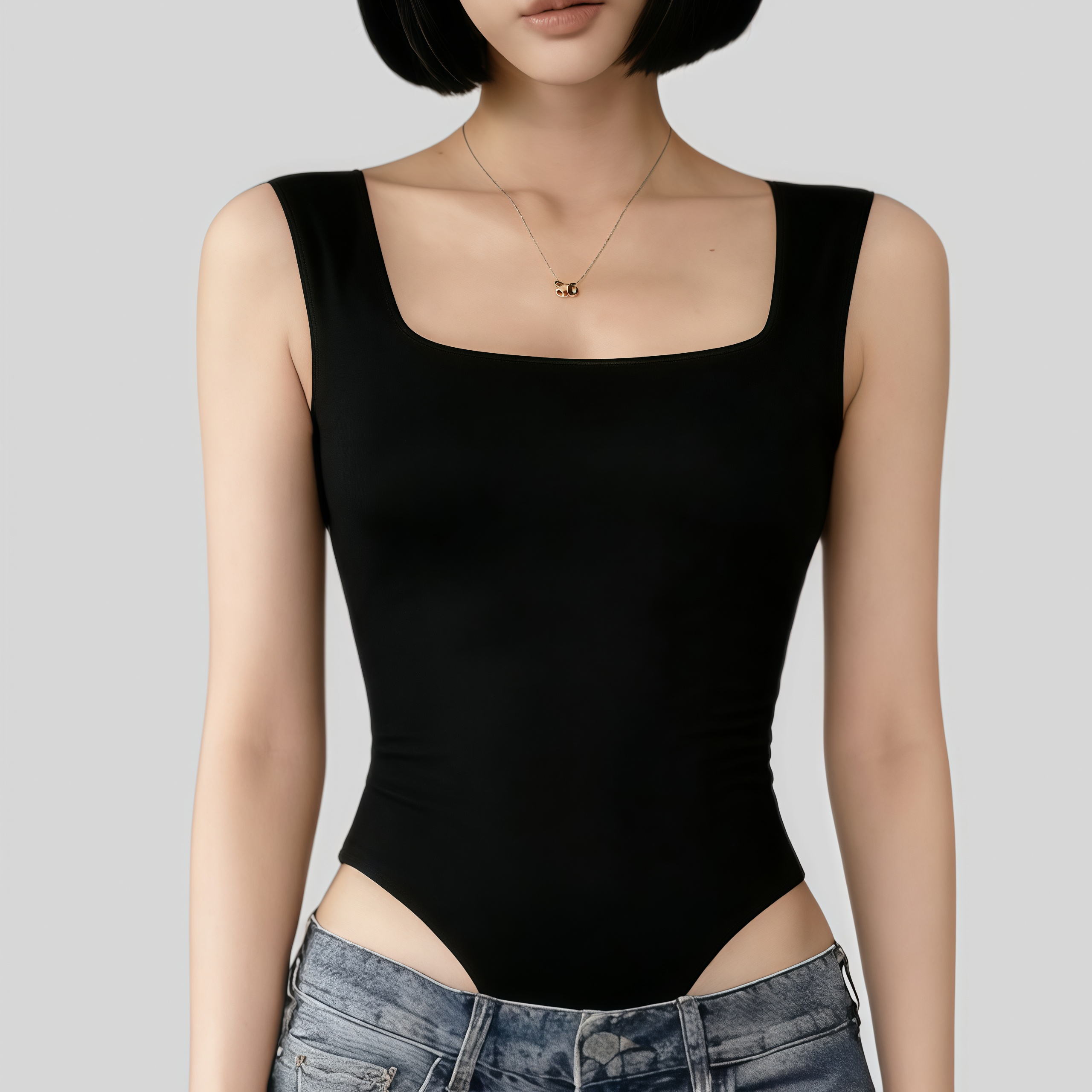 Lousxxy 로브스시 패드내장형 오픈백 스퀘어넥 바디수트 2510