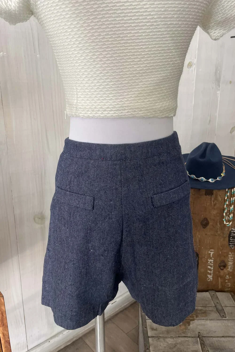 High Waisted Button Detail Tailored Summer Denim Fashion Shorts