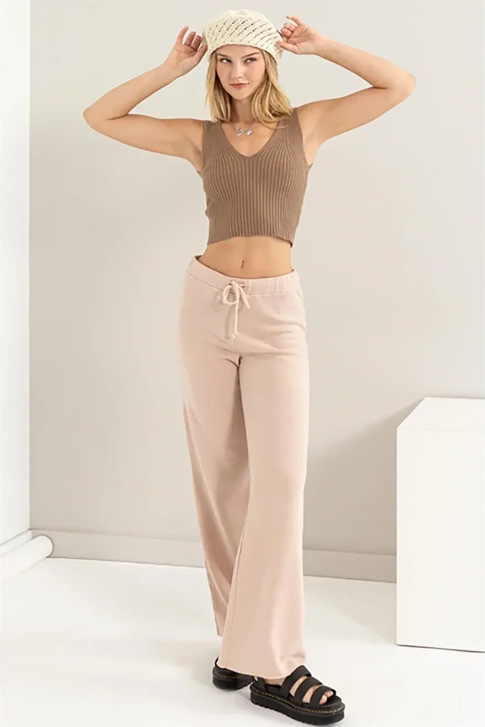 High Waisted Wide Leg Drawstring Comfy Flowy Pants