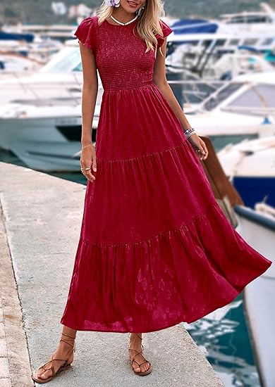 2025 Summer New Arrival Women's Wedding Guest Dress, Floral Print Short-Sleeve Empire Waist A-Line Long Elegant Bohemian Party Dress