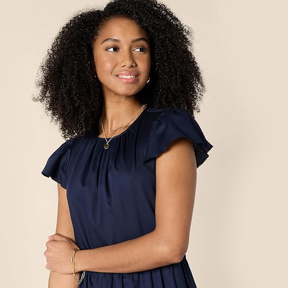 Women's loose-fitting cotton satin round-neck layered midi dress