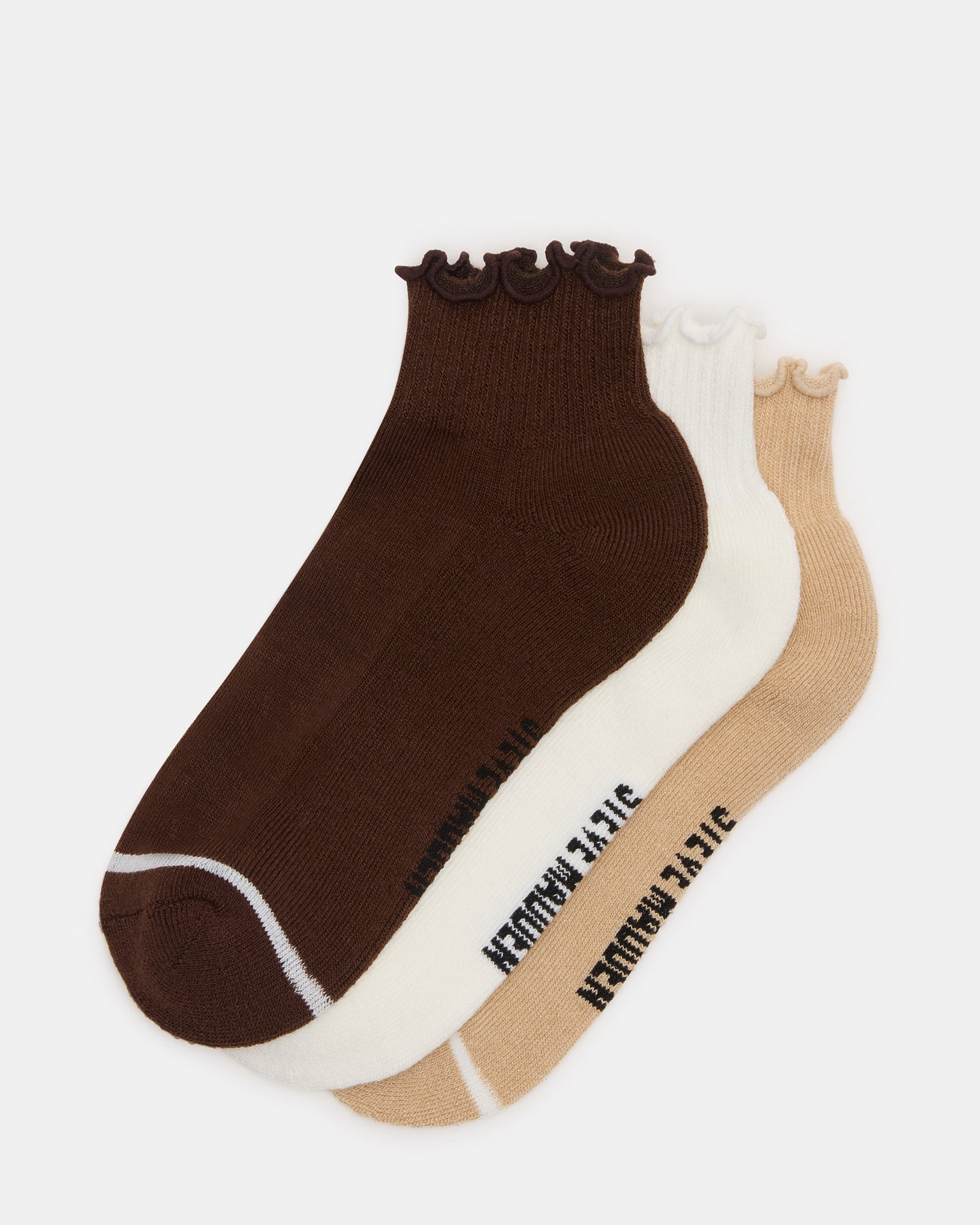 Cheer 3 Pack Lettuce Edge Socks Brown