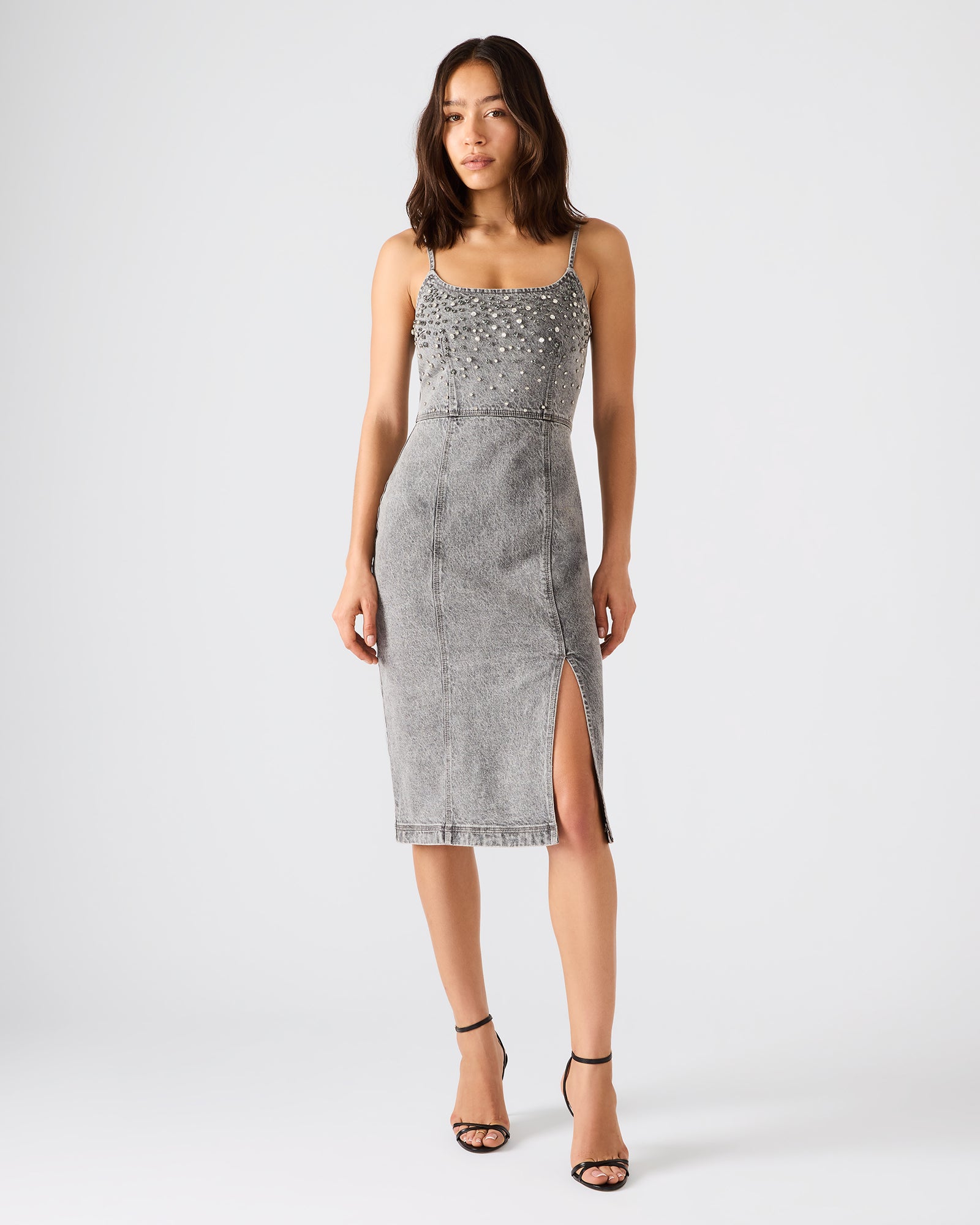 Embellished Giselle Denim Dress Fog