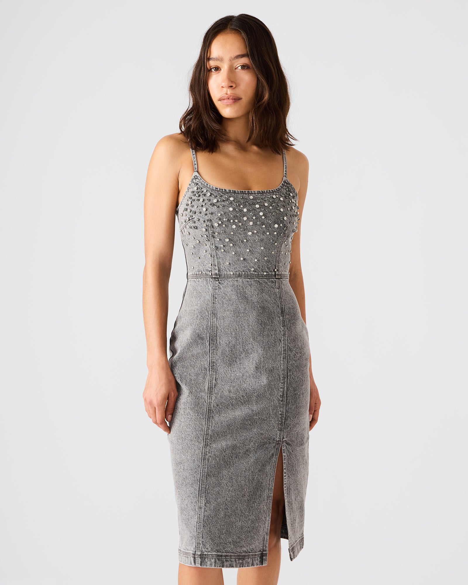 Embellished Giselle Denim Dress Fog