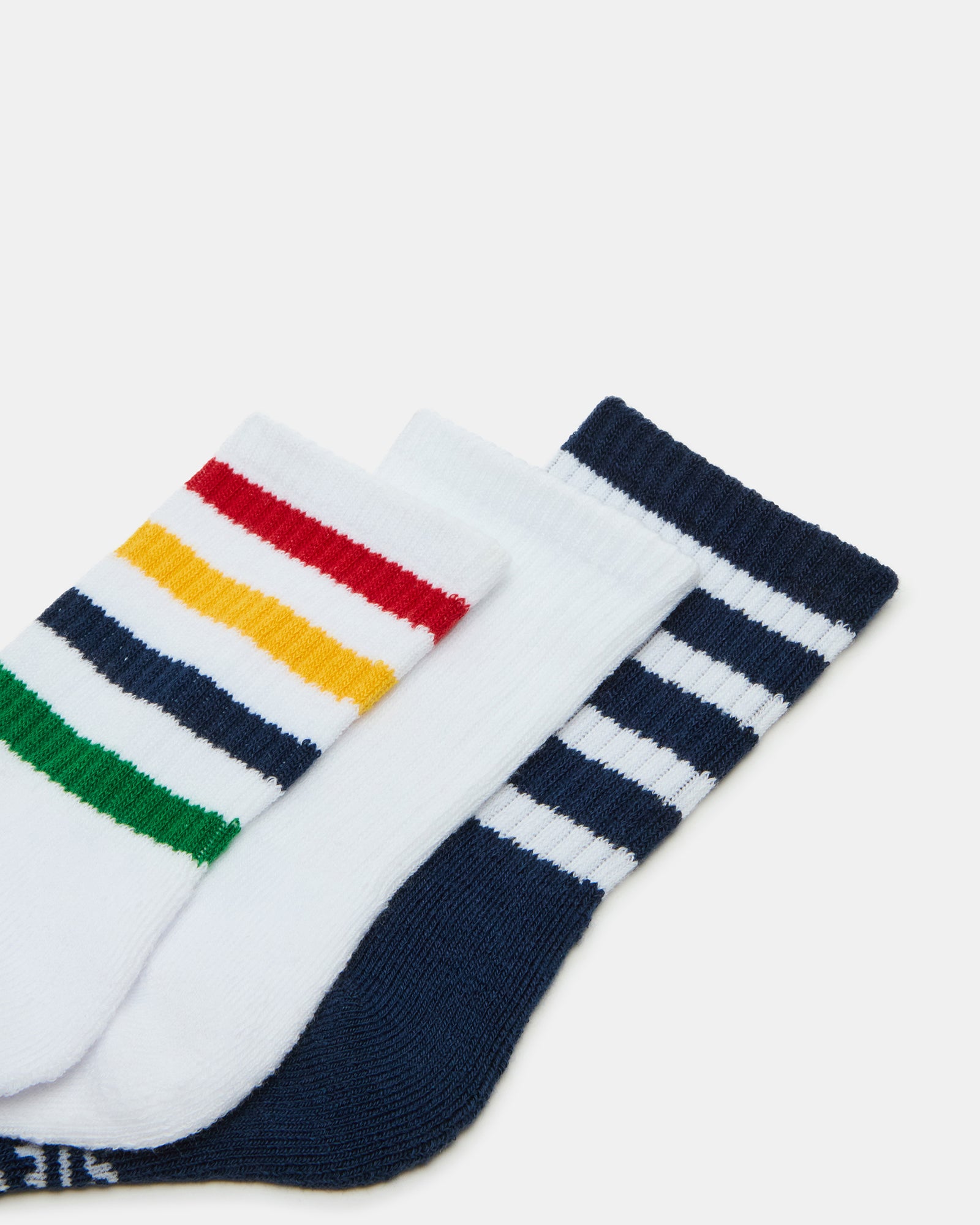 3 Pack Striped Crew Socks White Multi