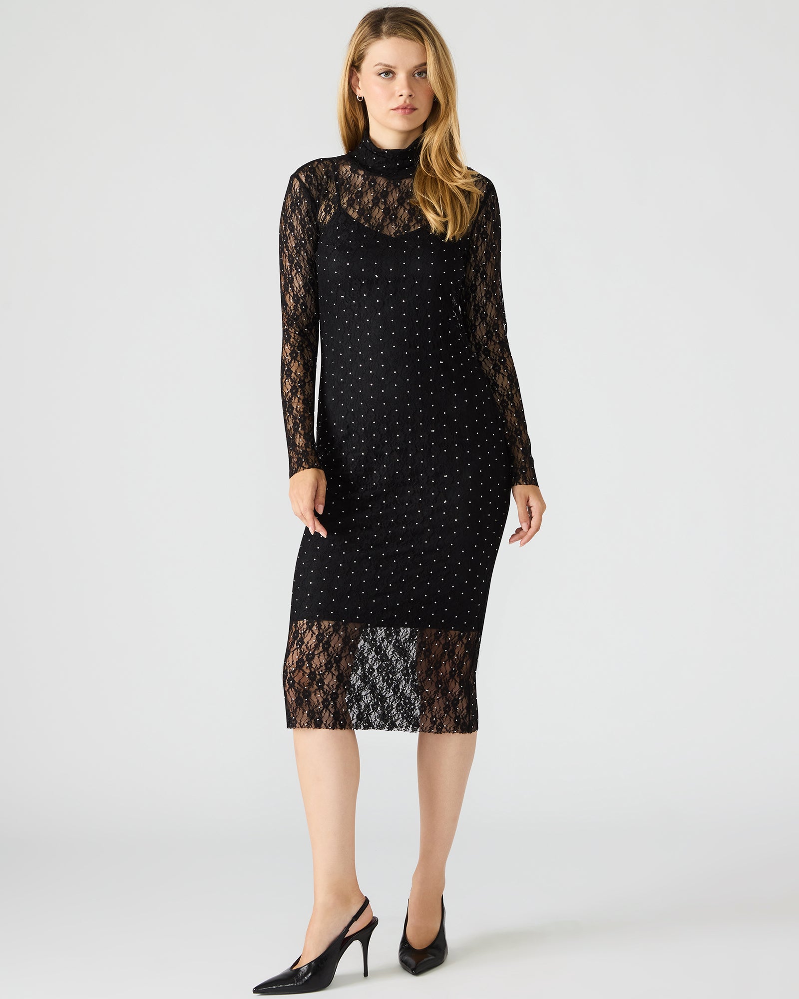 Vivienne Studded Lace Dress Black