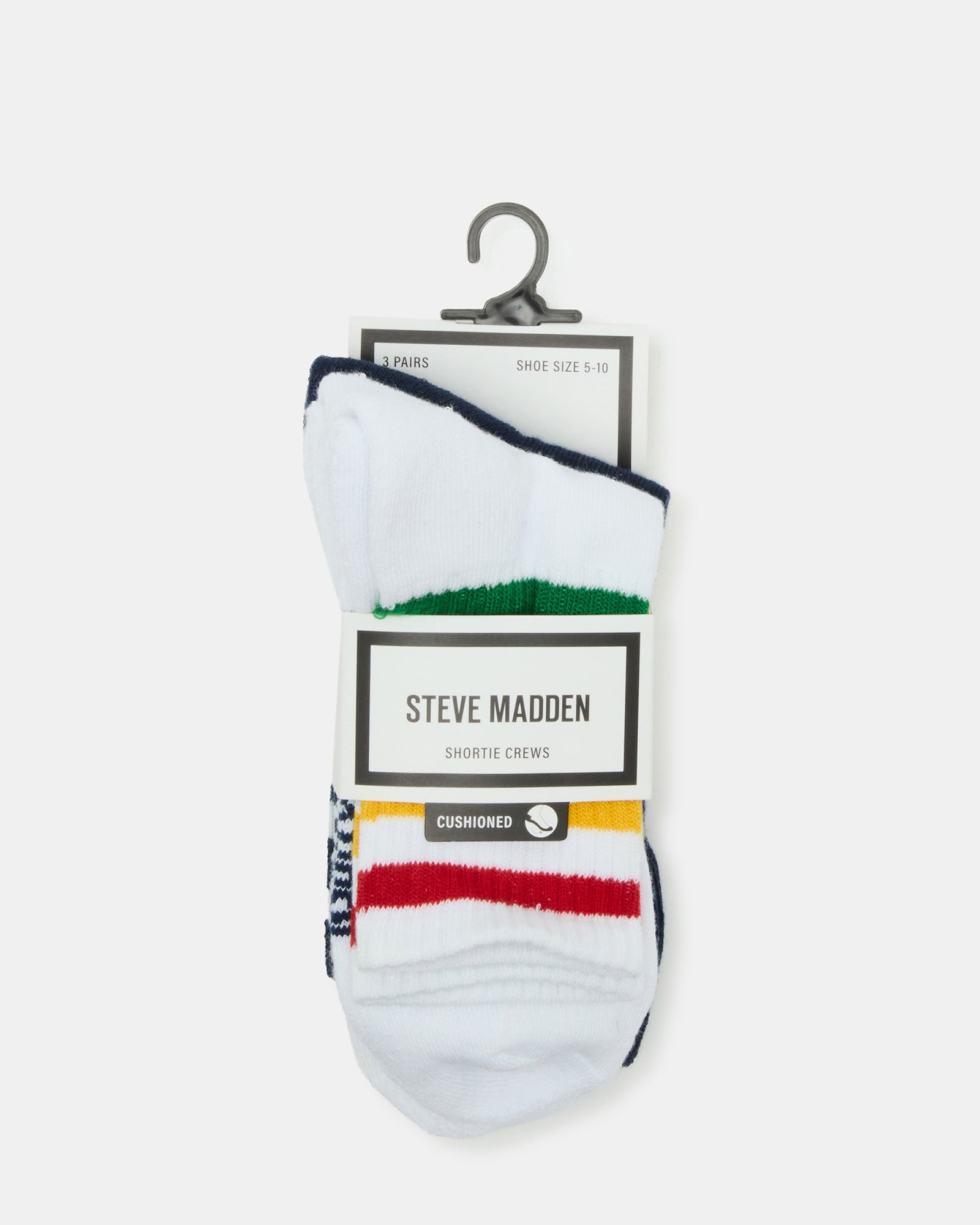 3 Pack Striped Crew Socks White Multi