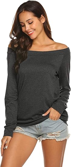 Women's Long Sleeve Boat Neck Off Shoulder Blouse Tops