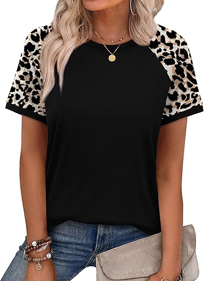 Women's Summer Color-Blocked Short-Sleeve Raglan Shirt - Spring Fashion Clothing - Vacation Outfit