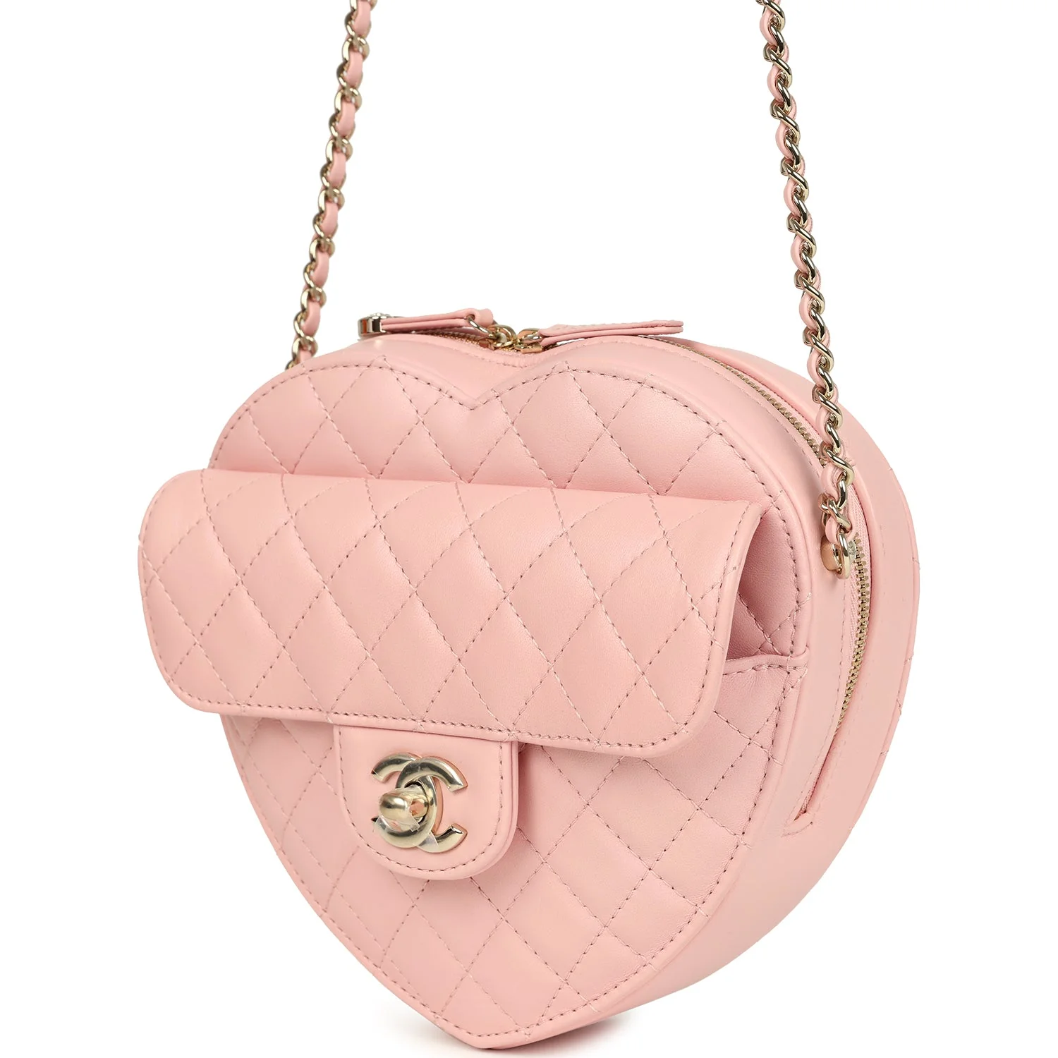 Chanel CC In Love Large Heart Bag with Chain Light Pink Lambskin Light Gold Hardware