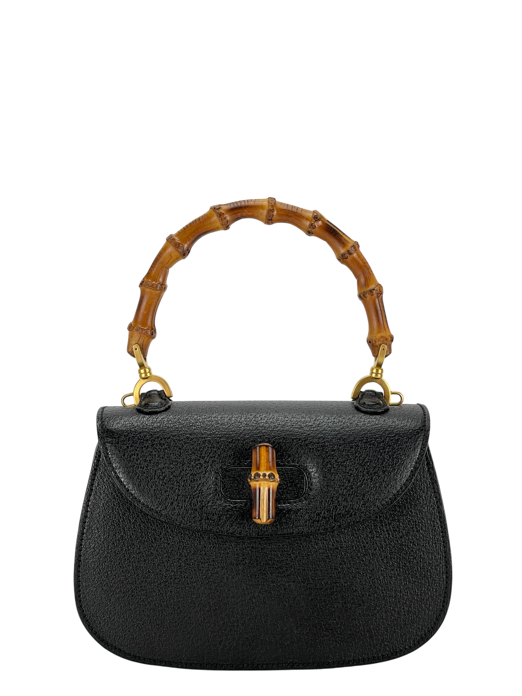 GUCCI - Black 2way Smalll Leather Bamboo Handbag