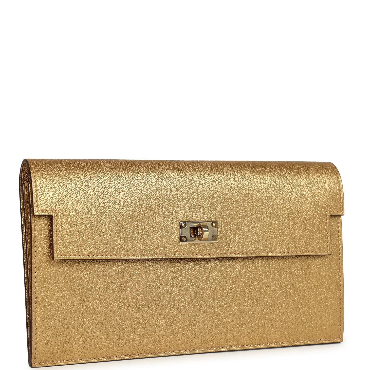 Hermes Kelly Pocket Long Wallet Dore Chamkilight Goatskin Permabrass Hardware