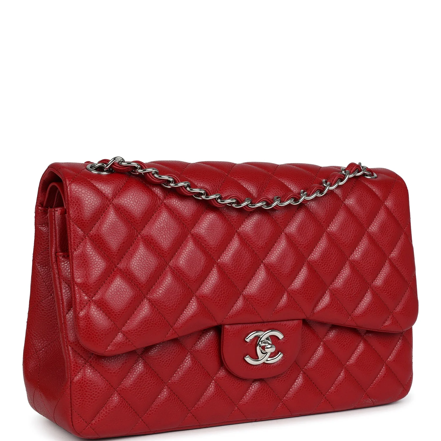 Pre-owned Chanel Jumbo Classic Double Flap Red Caviar Silver Hardware