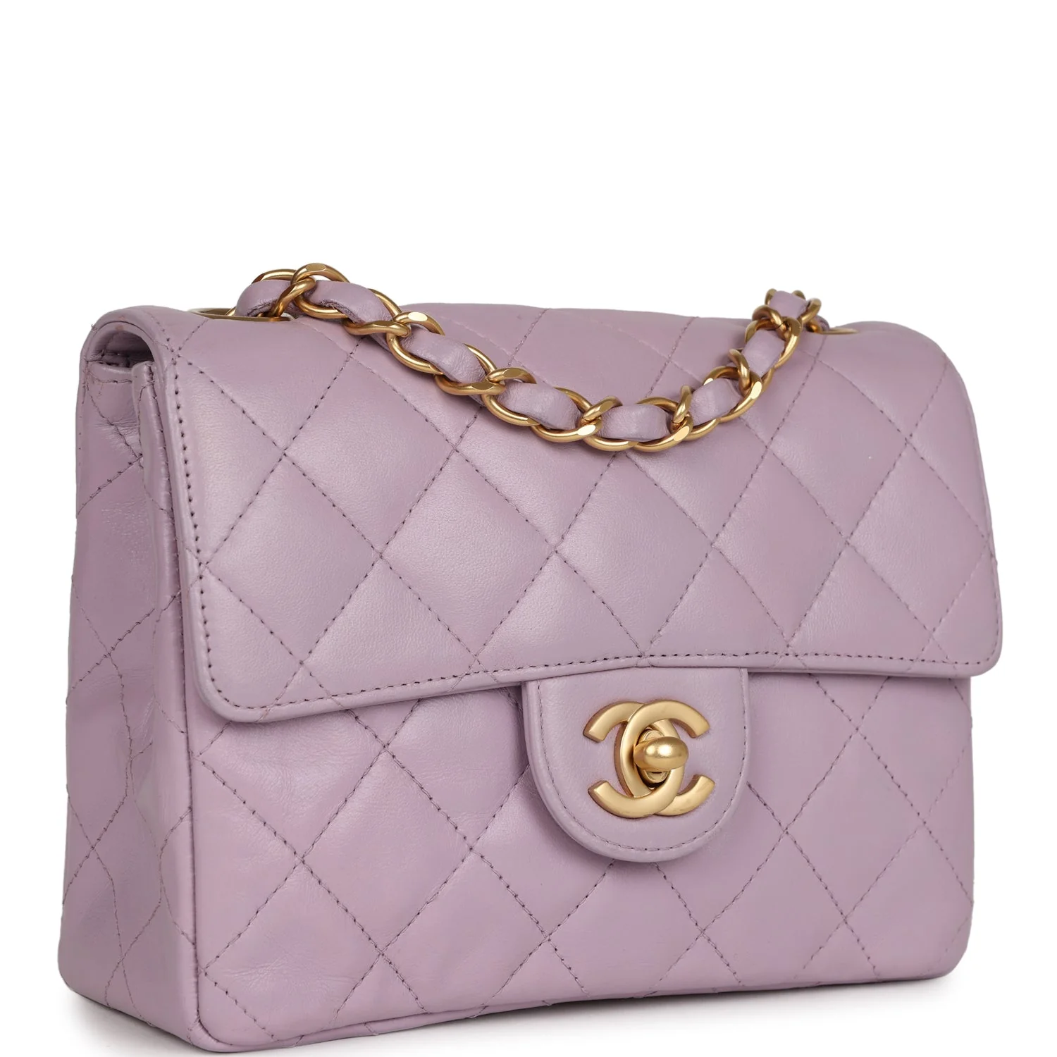 Vintage Chanel Mini Square Flap Bag Light Purple Lambskin Matte Gold Hardware
