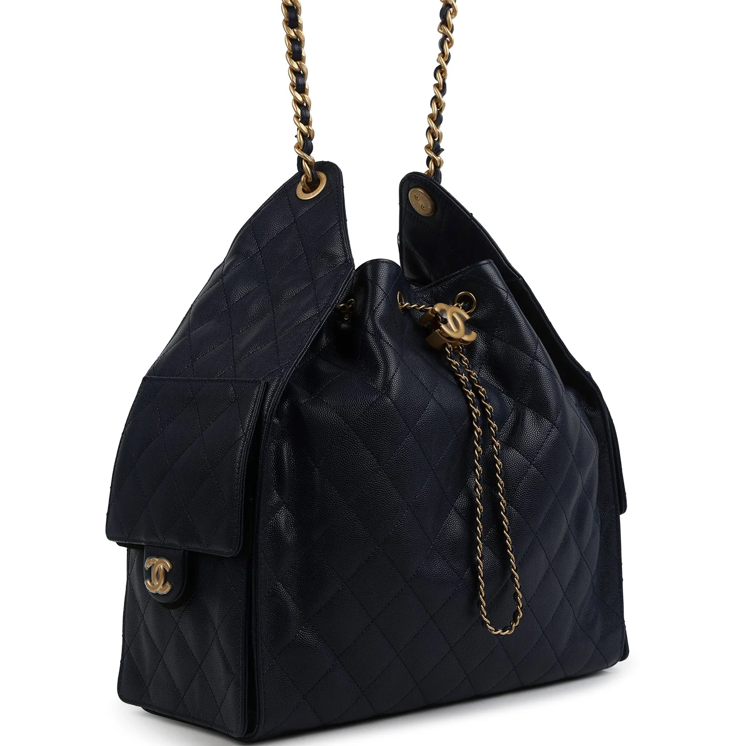 Chanel Medium 25 Hobo Bag Dark Navy Caviar Antique Gold Hardware