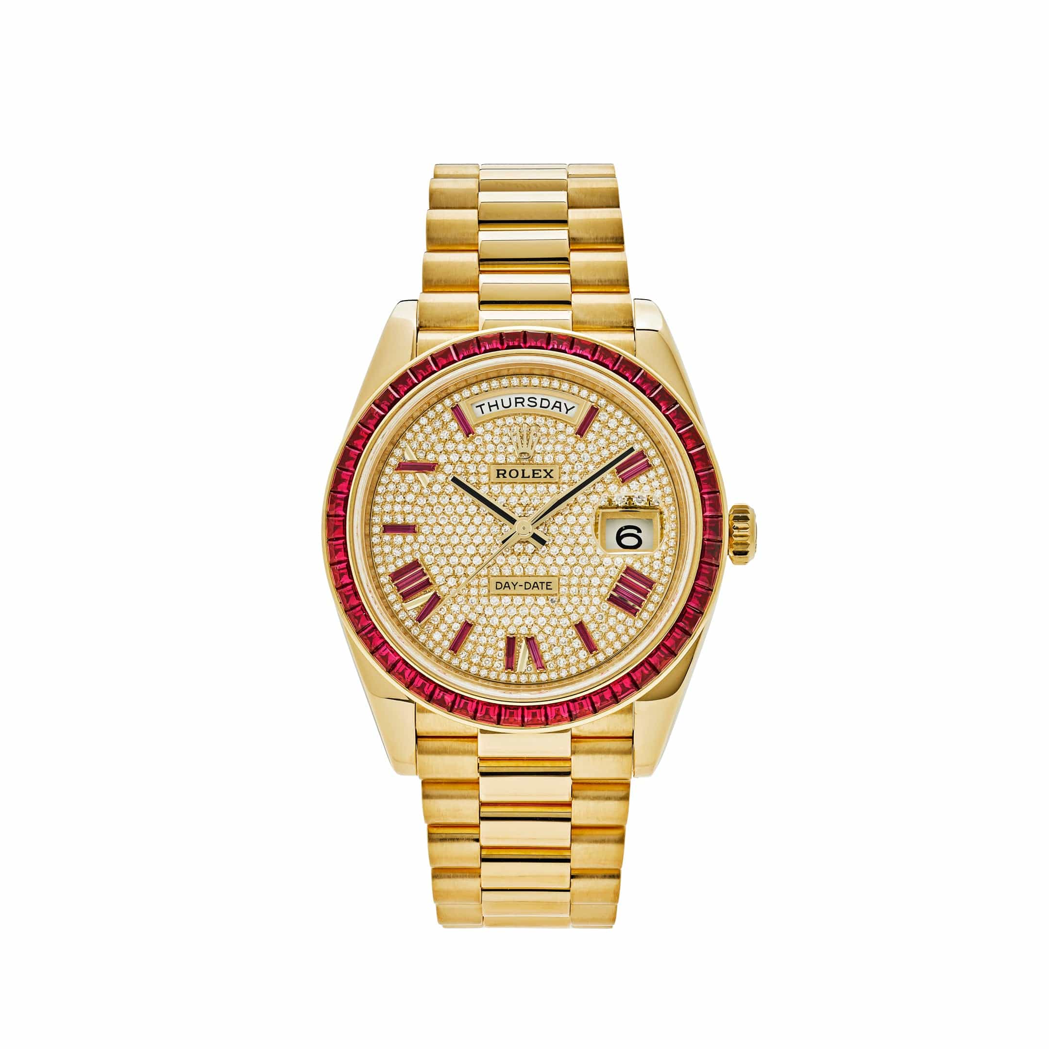 Rolex Day-Date 40 228398TRU Yellow Gold Roman Dial Ruby Bezel