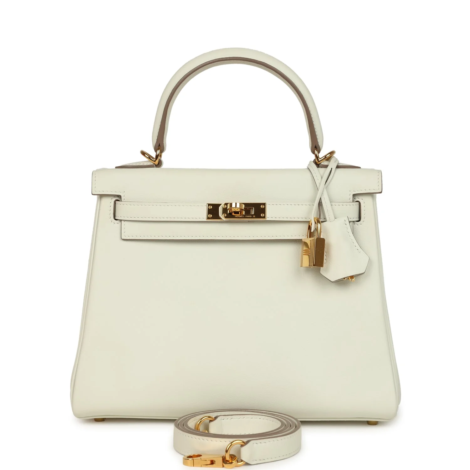 Pre-owned Hermes Kelly Retourne 25 Mushroom Swift Gold Hardware